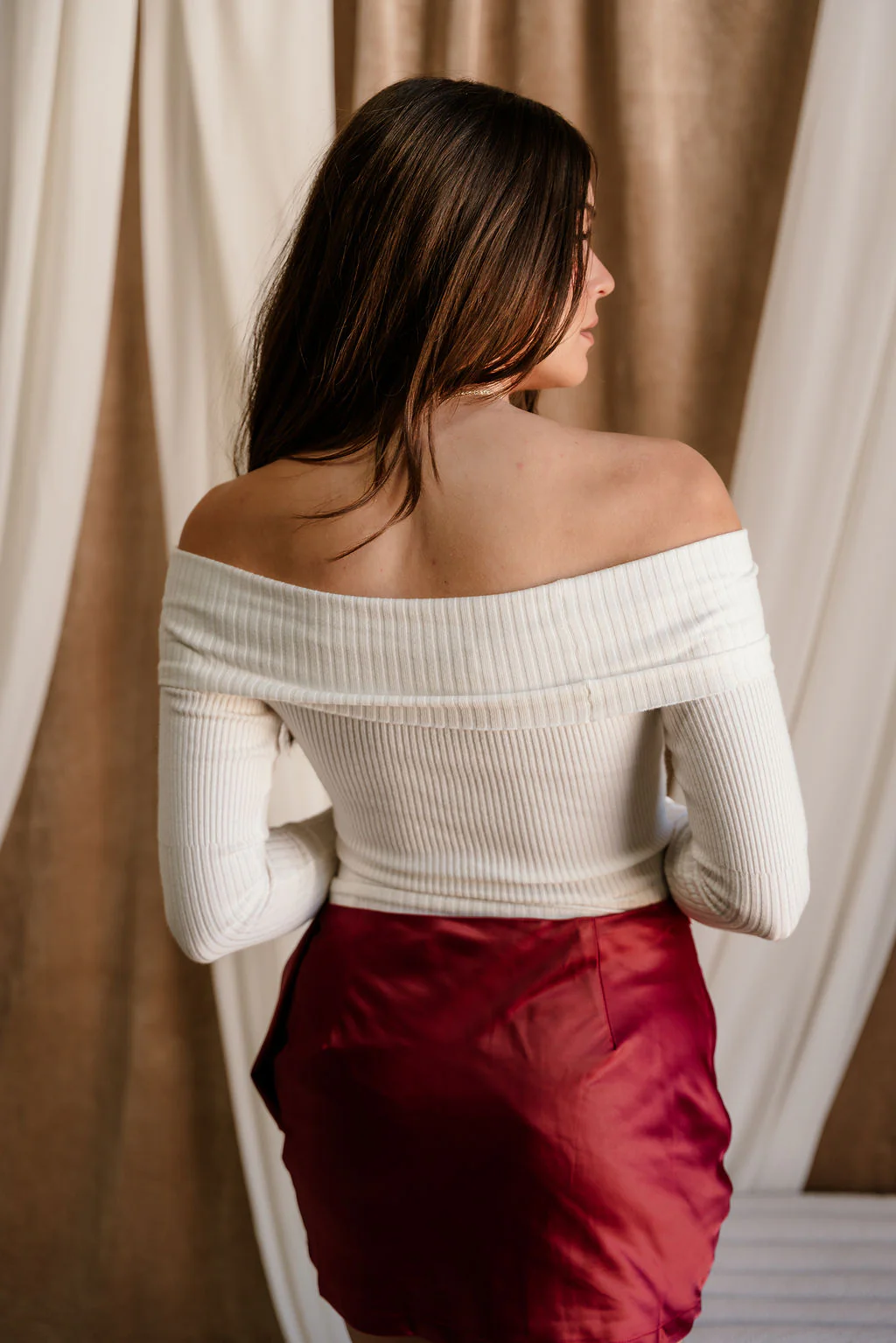 Mia Ivory Ribbed Off-The-Shoulder Top - Image 4