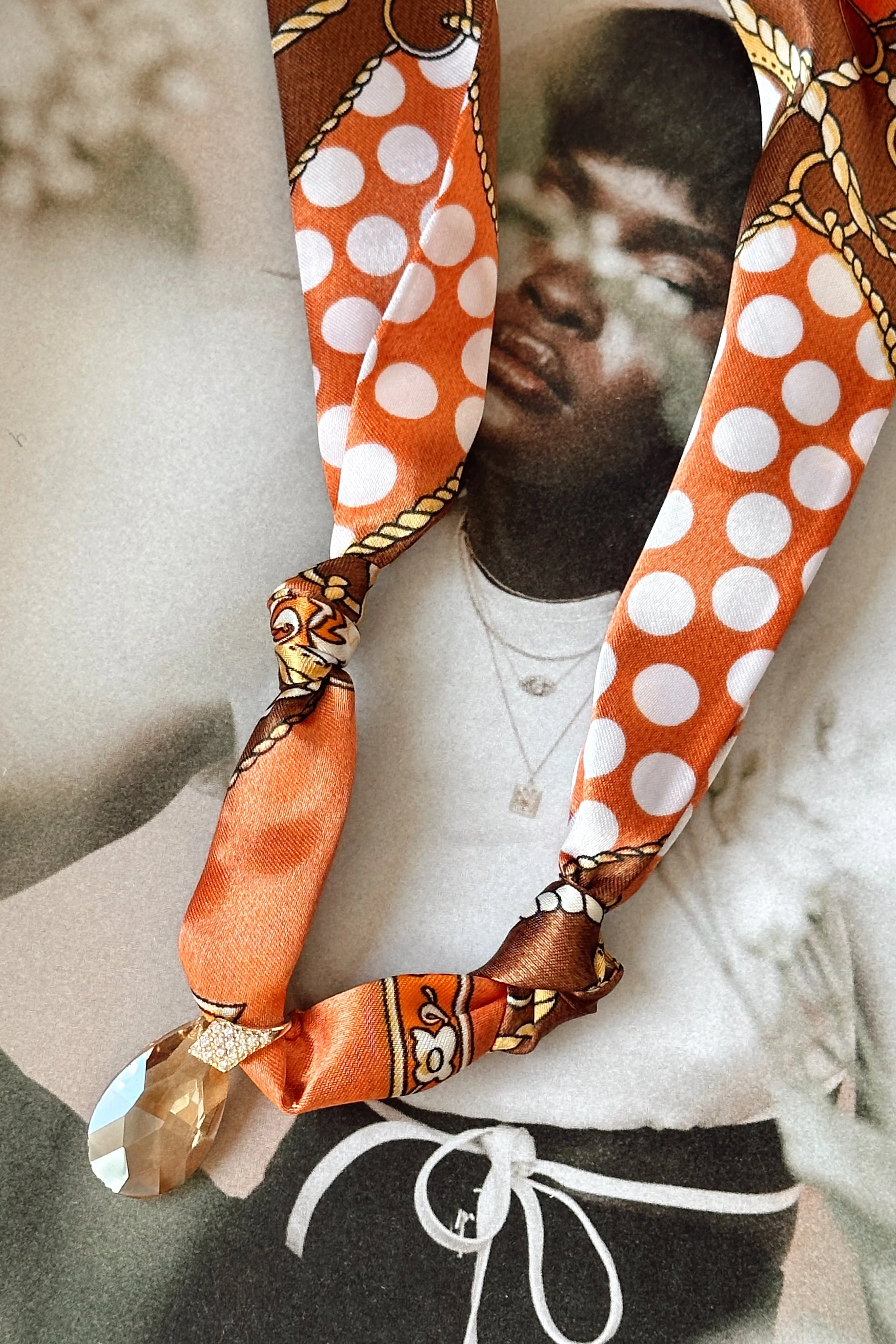 Mia Orange & Brown Multi Stone Scarf Necklace - Image 3