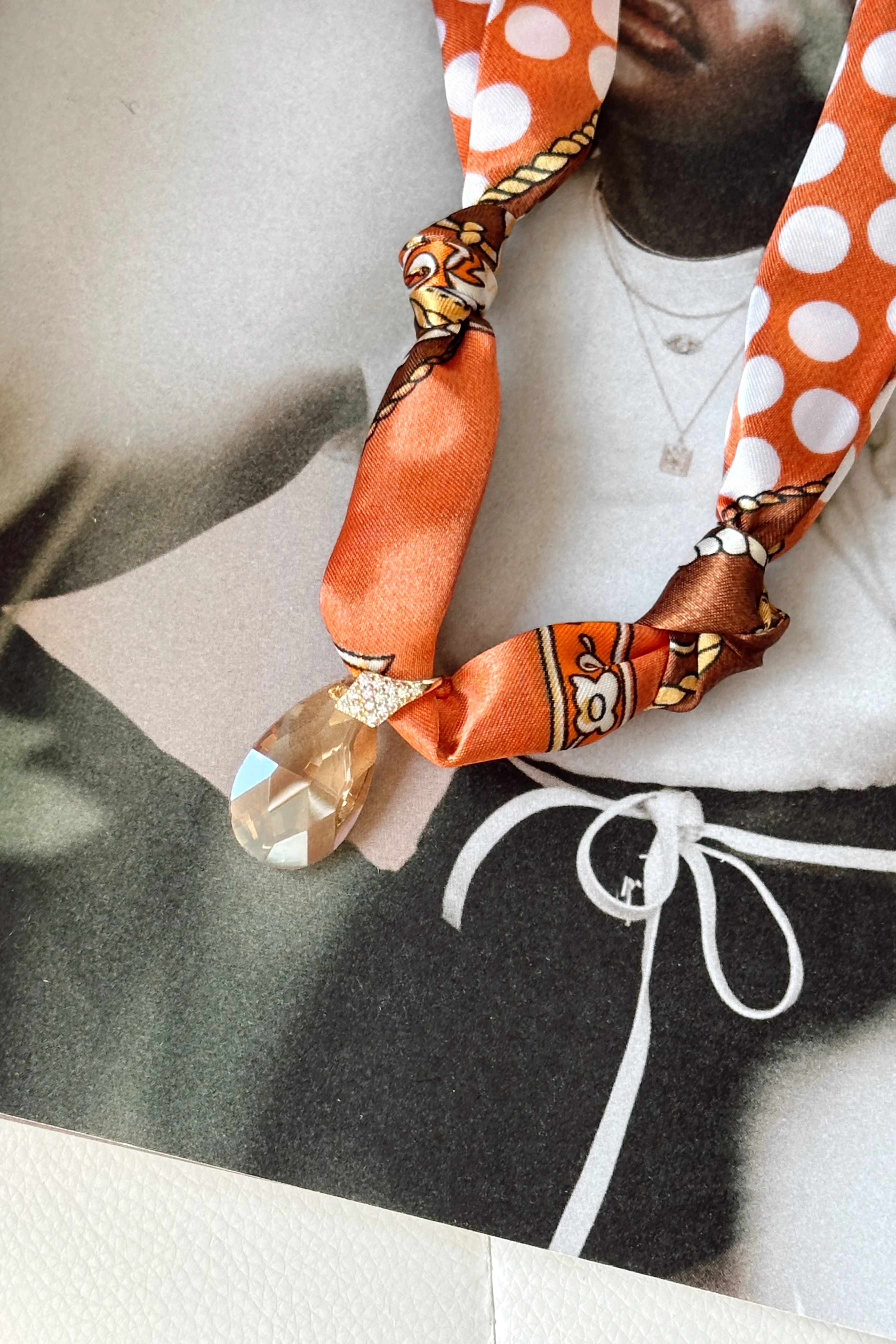 Mia Orange & Brown Multi Stone Scarf Necklace - Image 4