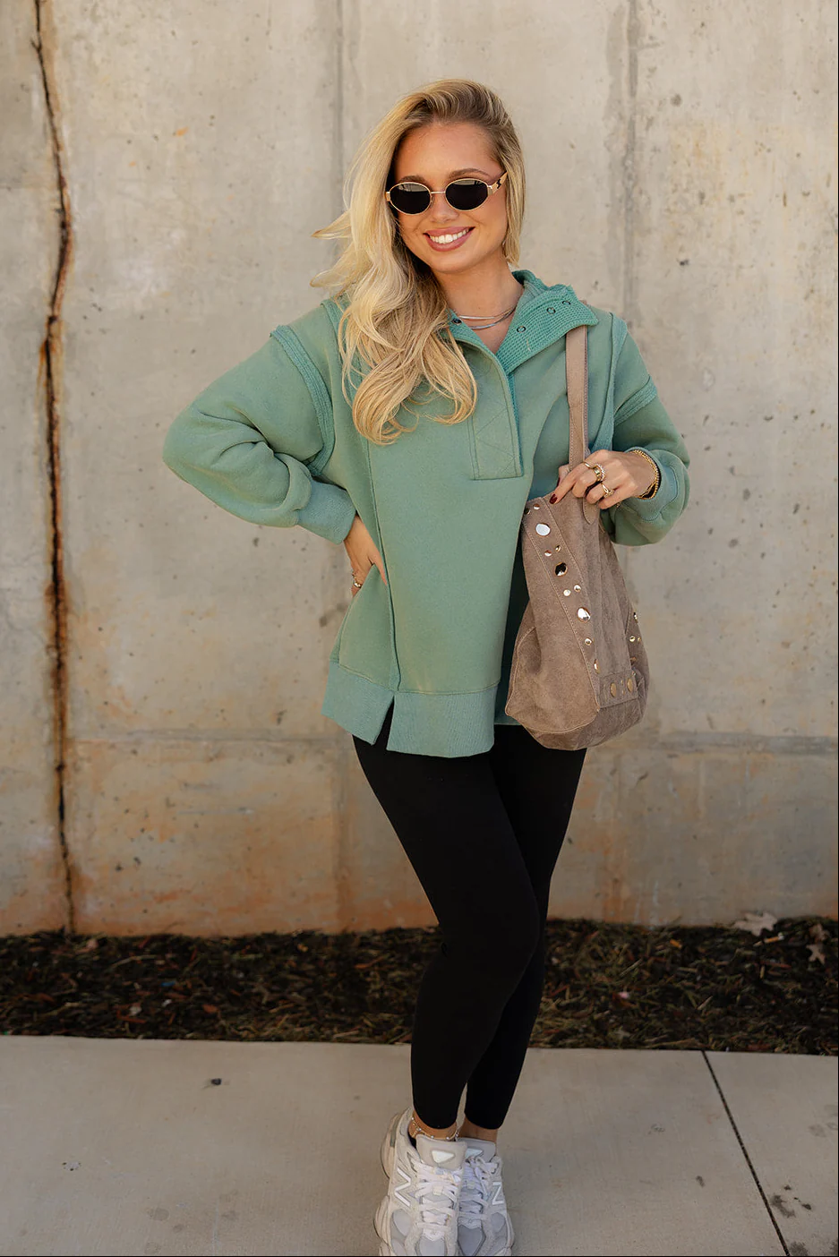Mia Washed Green Quarter Button-Up Pullover - Image 2