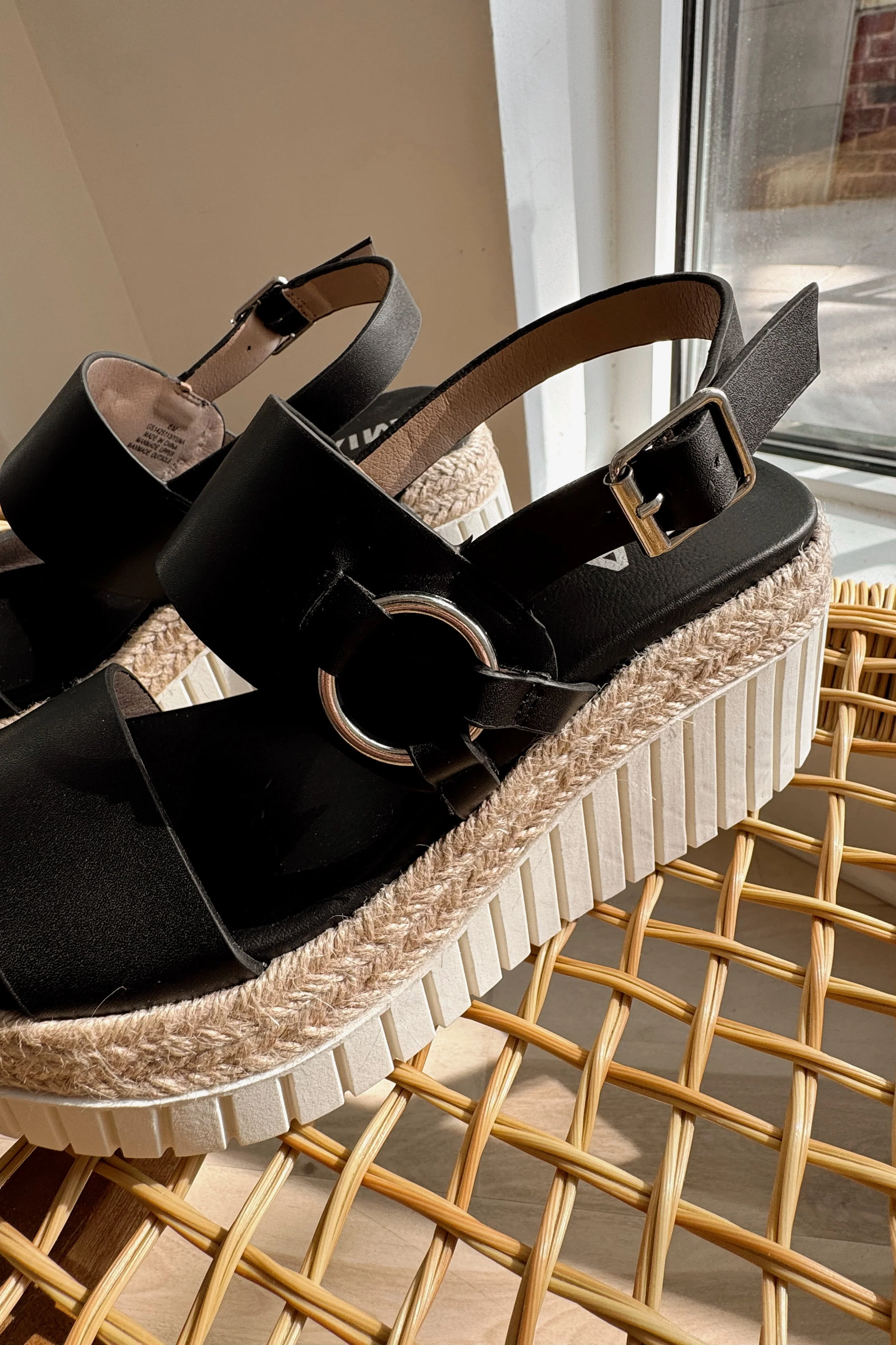 MIA Yuna Black & White Wedge Sandal - Image 2