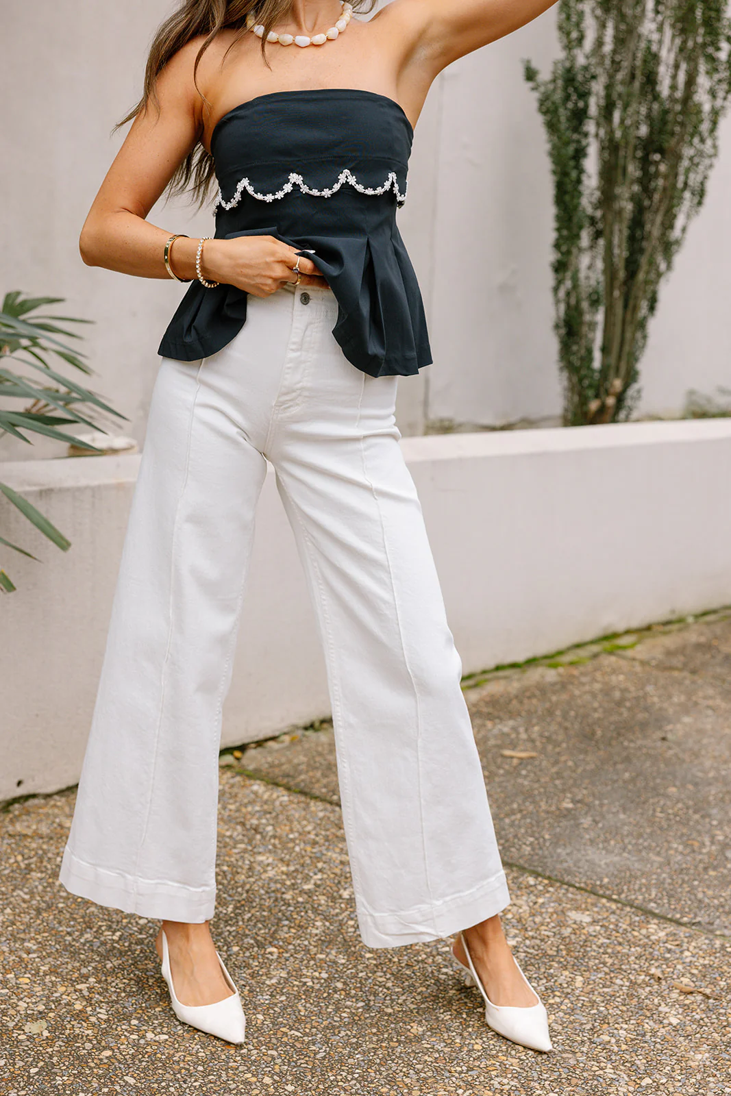 Mica: Leila White High Rise Wide Leg Jeans - Image 2