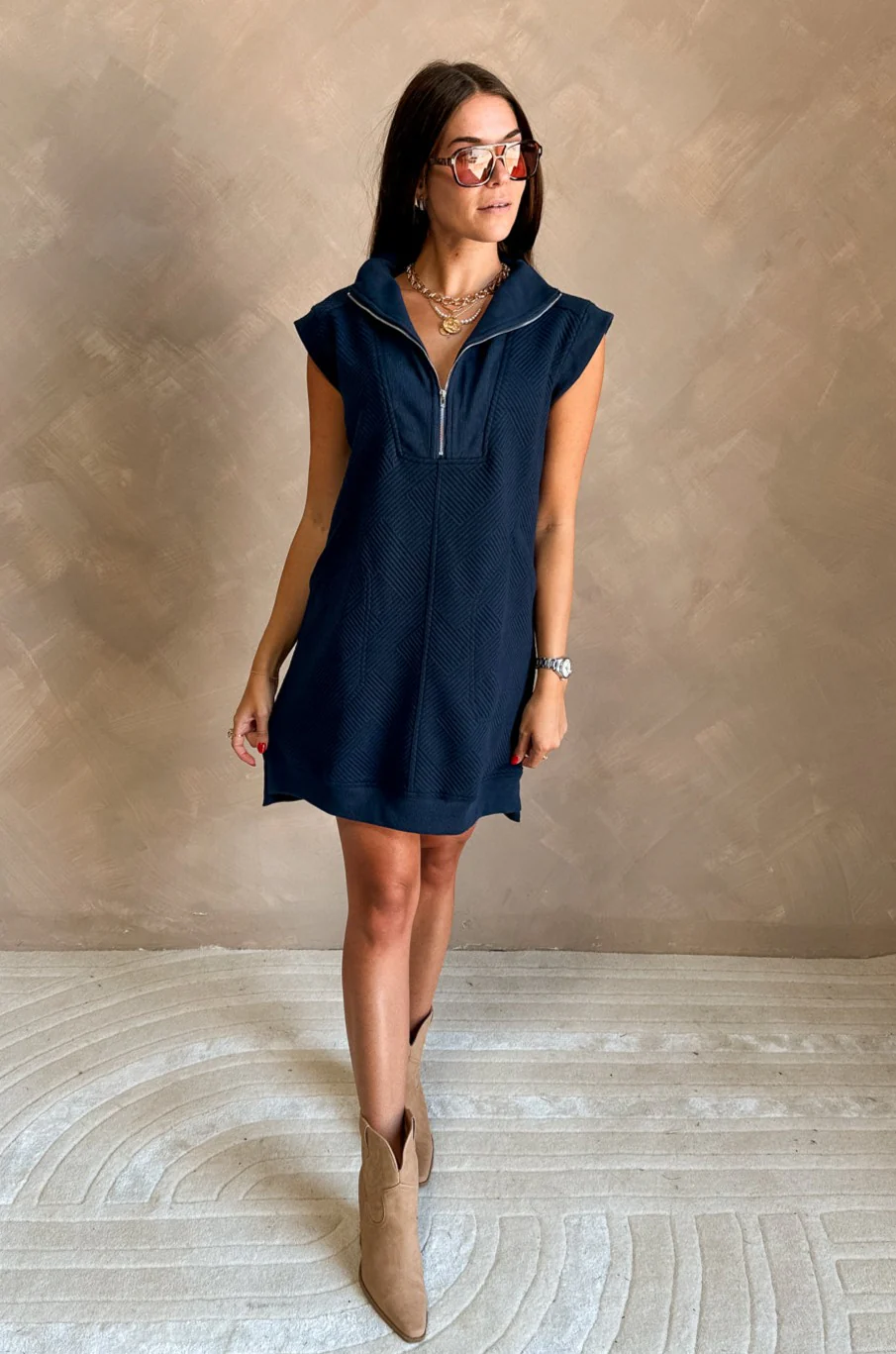 Micah Navy Quarter-Zip Mini Dress - Image 2