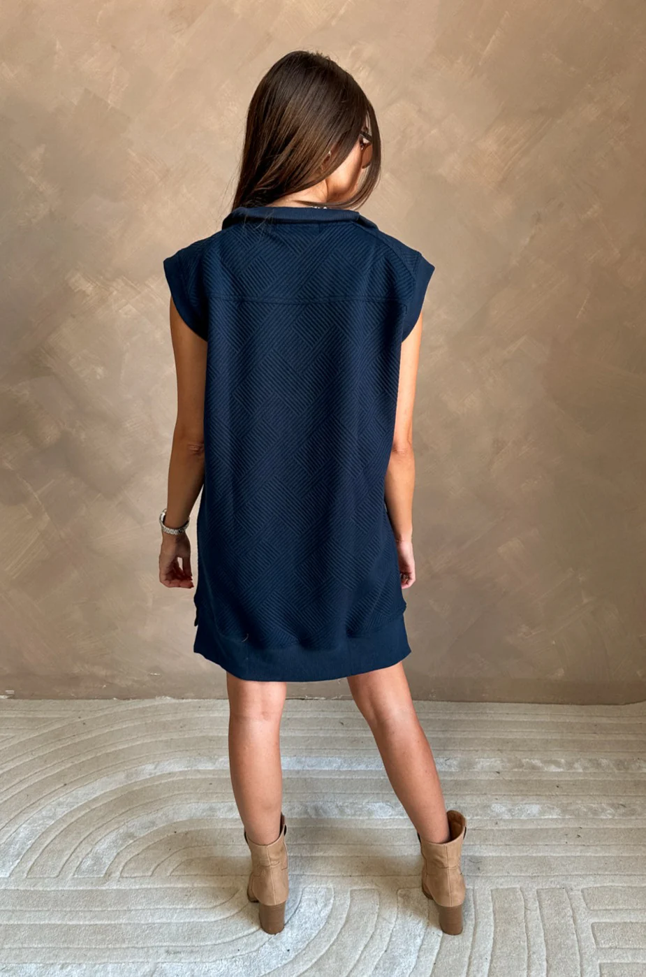 Micah Navy Quarter-Zip Mini Dress - Image 6