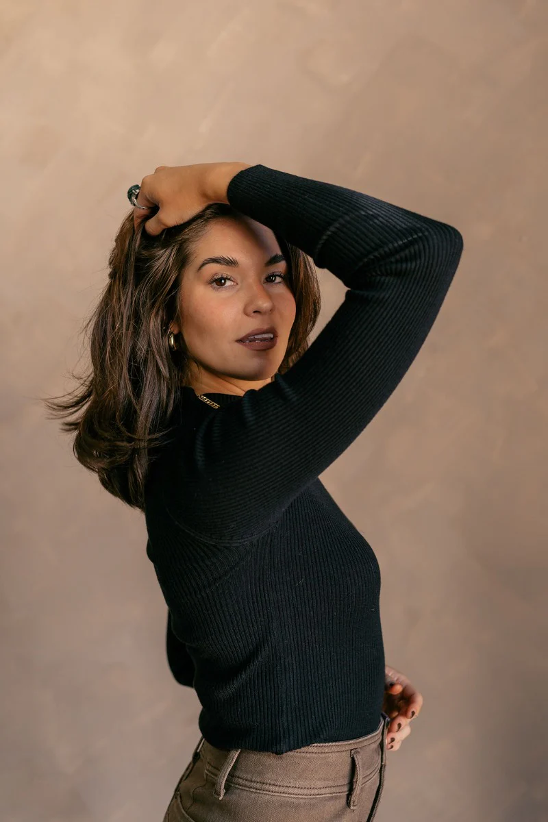 Mila Black Ribbed Long Sleeve Top - Image 4