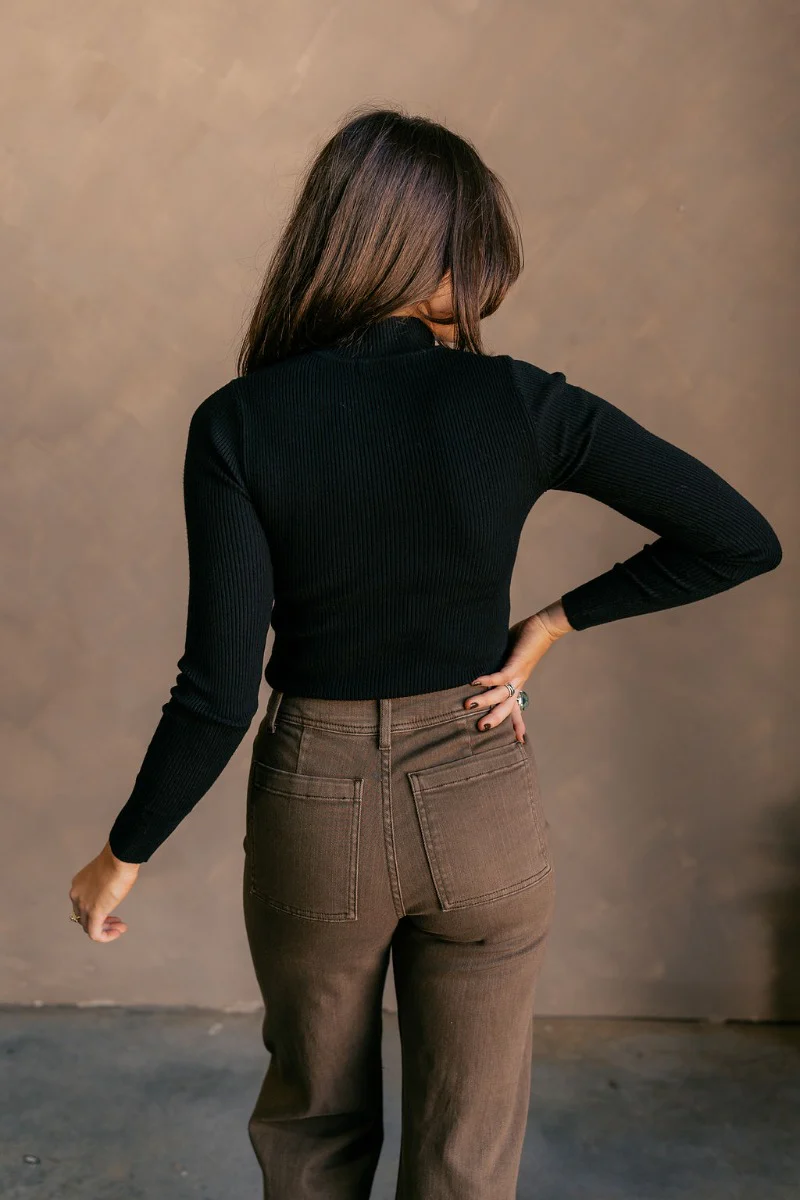 Mila Black Ribbed Long Sleeve Top - Image 5