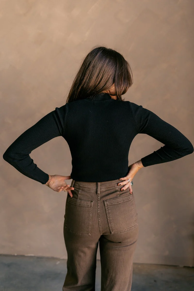 Mila Black Ribbed Long Sleeve Top - Image 6
