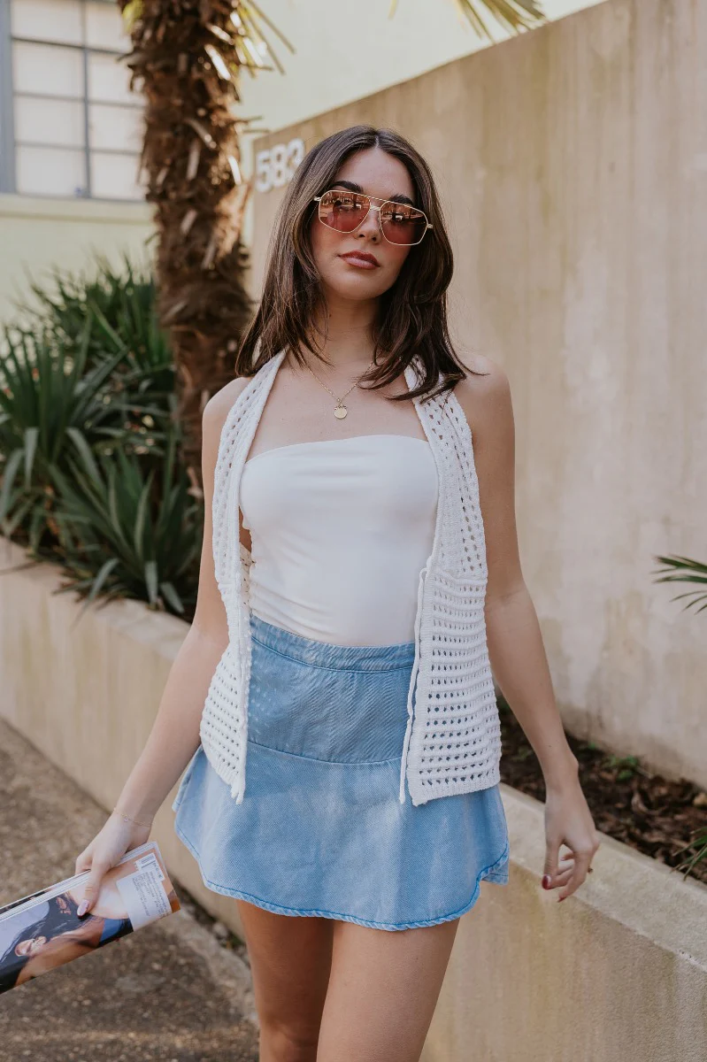 Mila Cream Crochet Knit Halter Tank