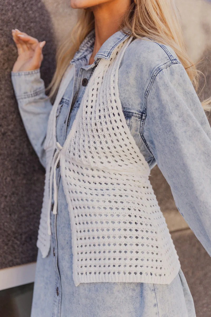 Mila Cream Crochet Knit Halter Tank - Image 6