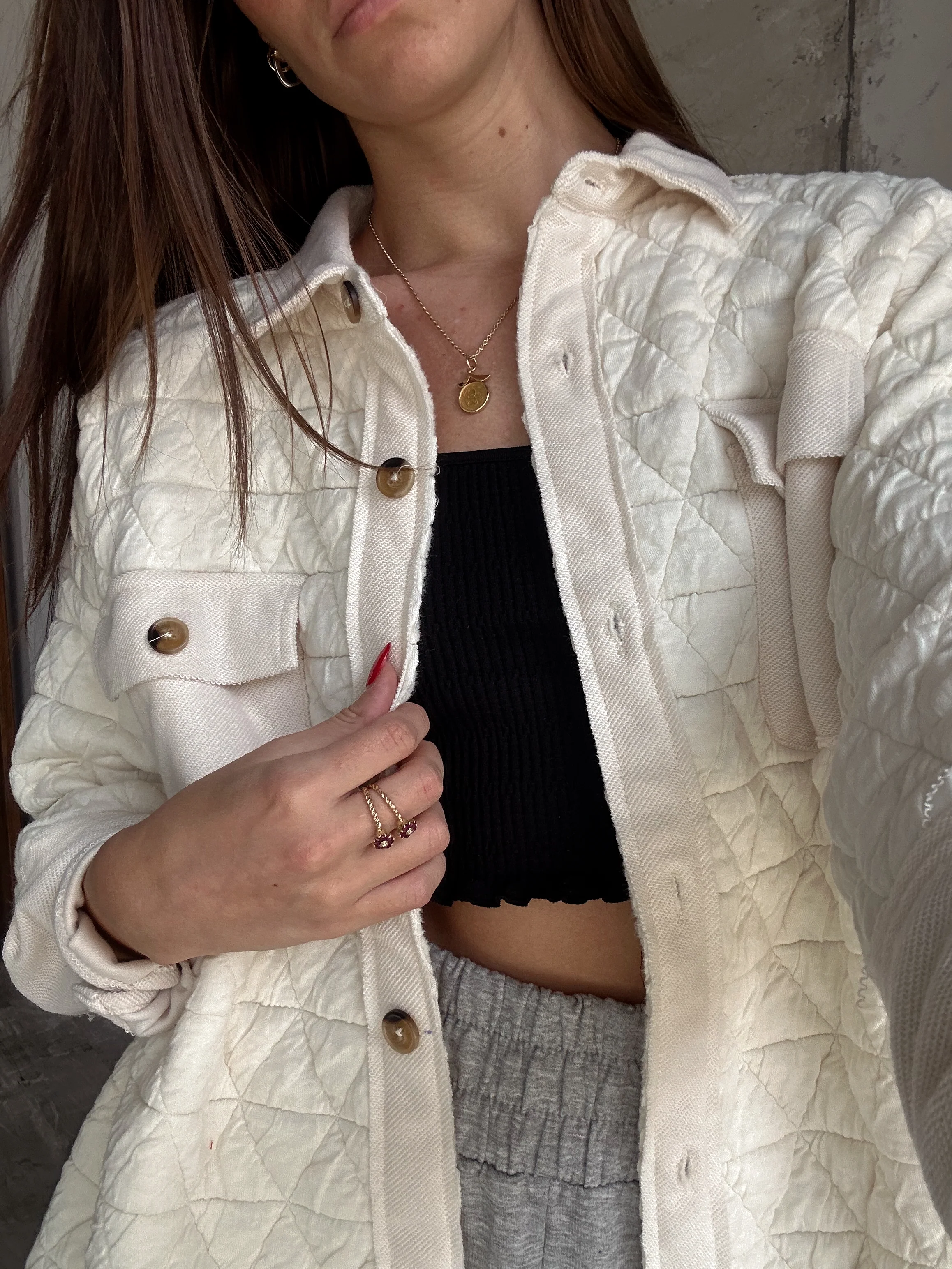 Mila Cream Quilted Button-Up Shacket - Image 2
