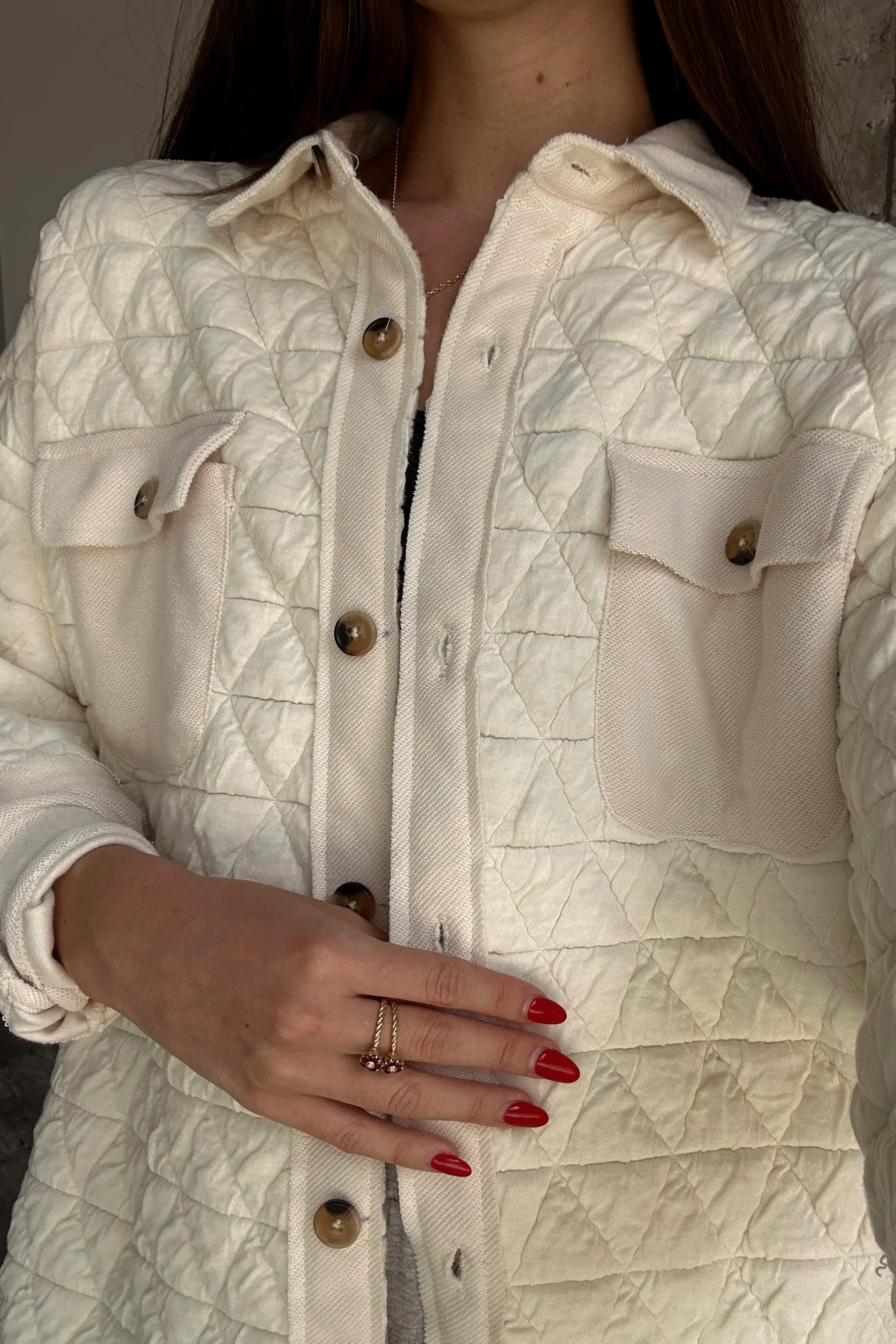 Mila Cream Quilted Button-Up Shacket - Image 3
