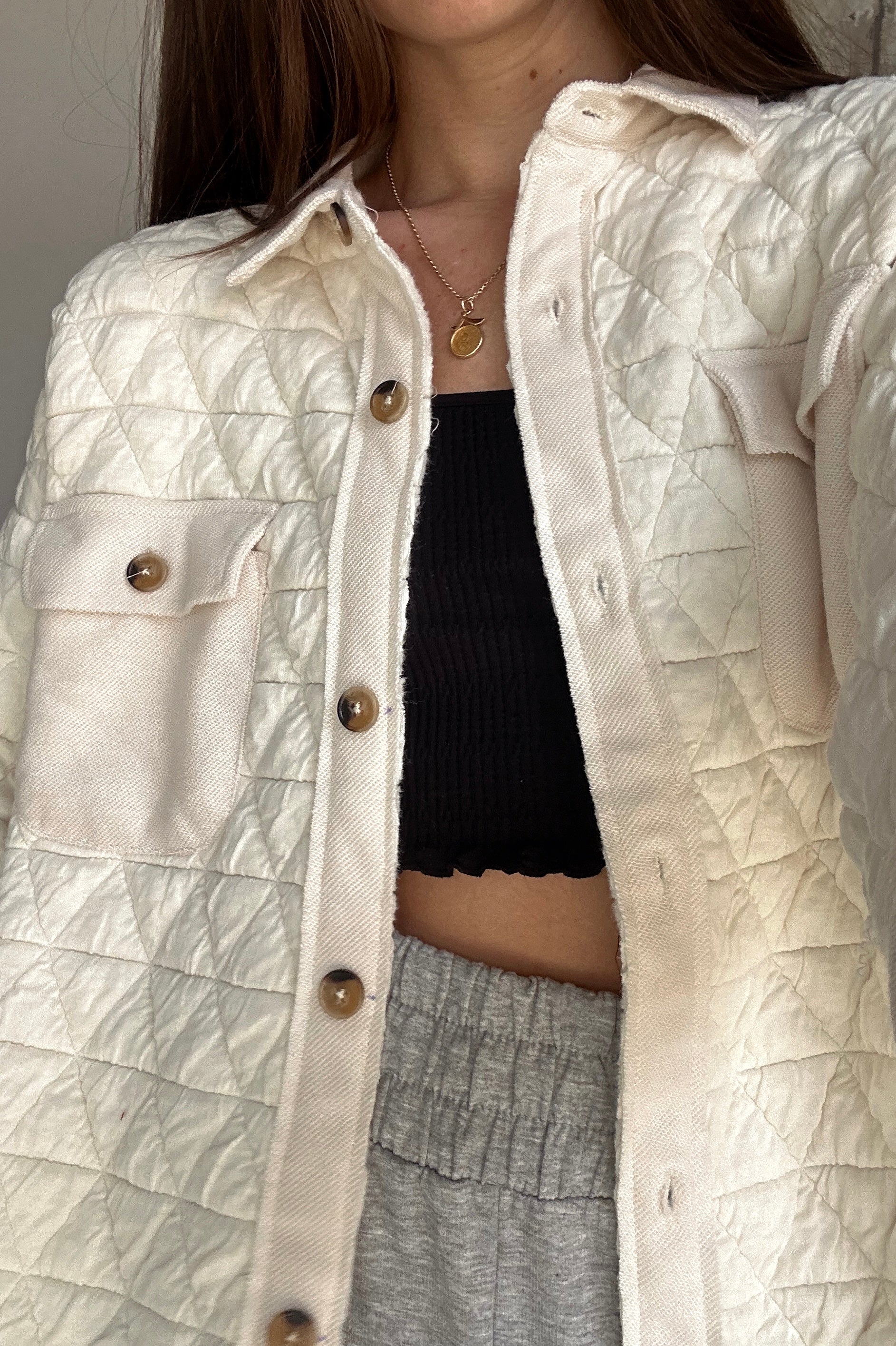 Mila Cream Quilted Button-Up Shacket - Image 7