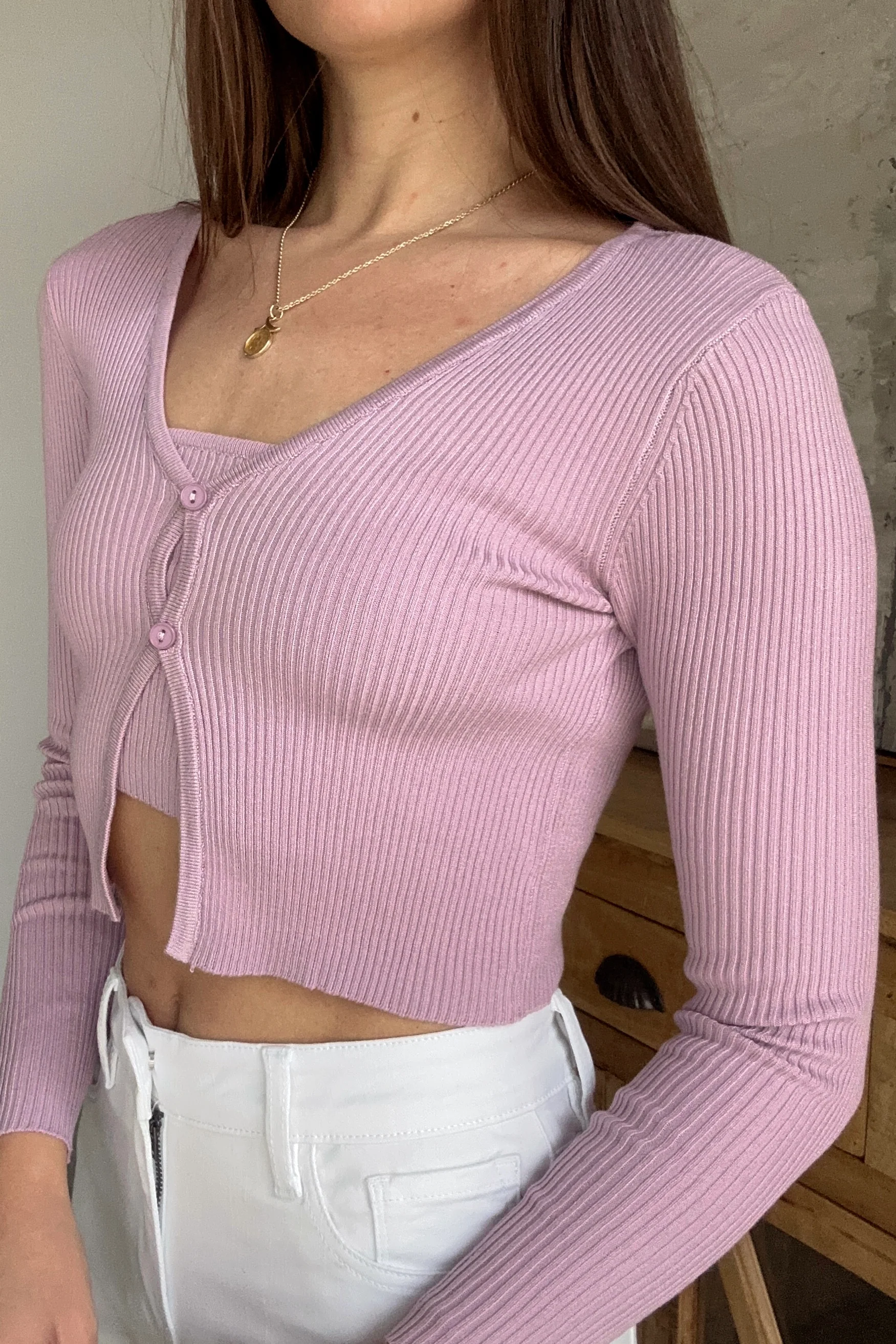Mila Dusty Lavender Long Sleeve Cardigan Set - Image 5