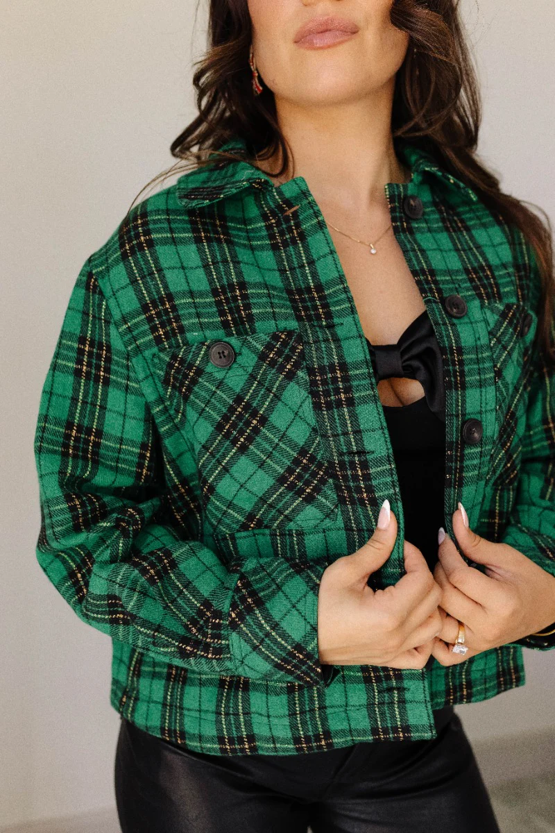 Mila Green & Black Plaid Long Sleeve Shacket - Image 3