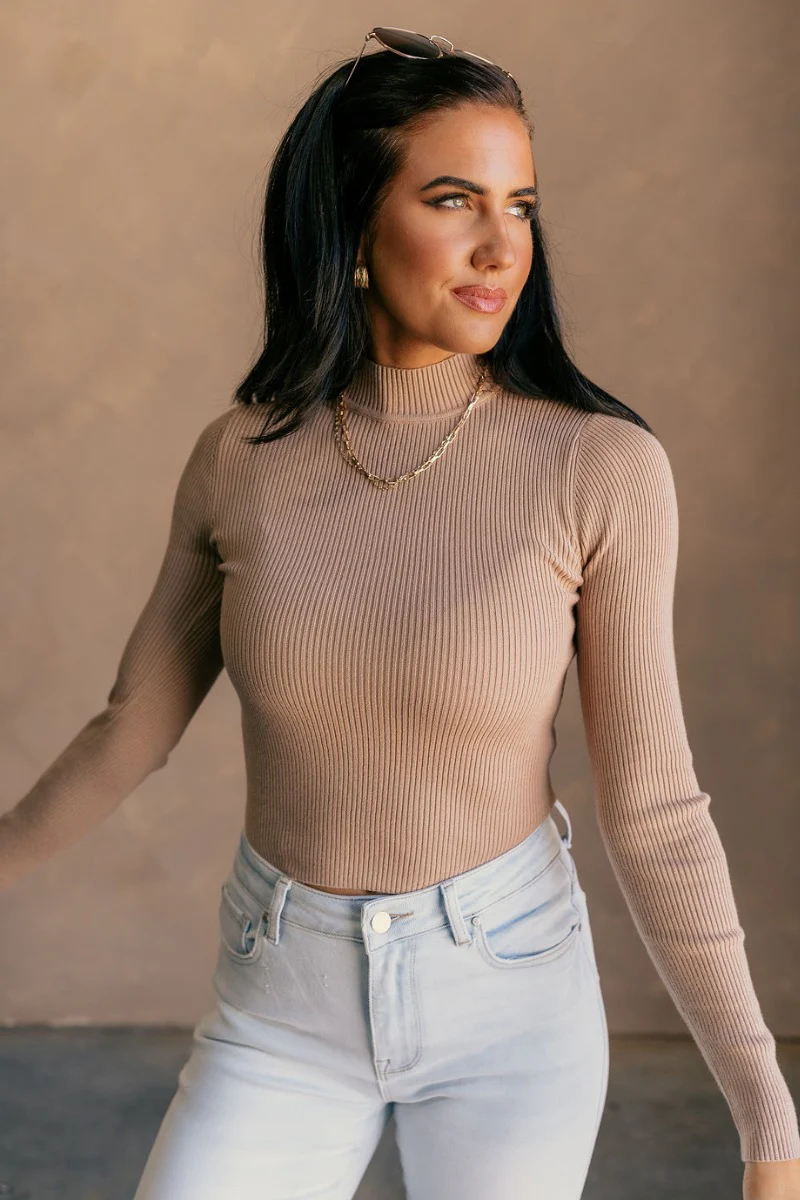 Mila Khaki Ribbed Long Sleeve Top