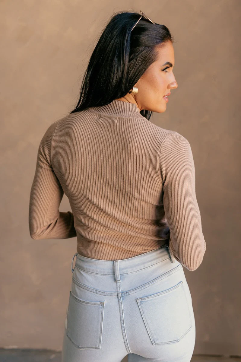 Mila Khaki Ribbed Long Sleeve Top - Image 6