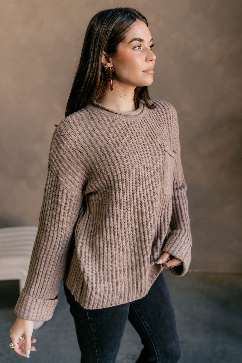 Mila Mocha Cable Knit Long Sleeve Sweater - Image 8