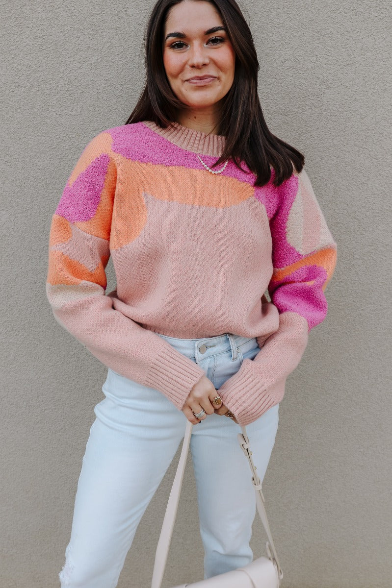 Mila Pink Multi Long Sleeve Sweater - Image 3