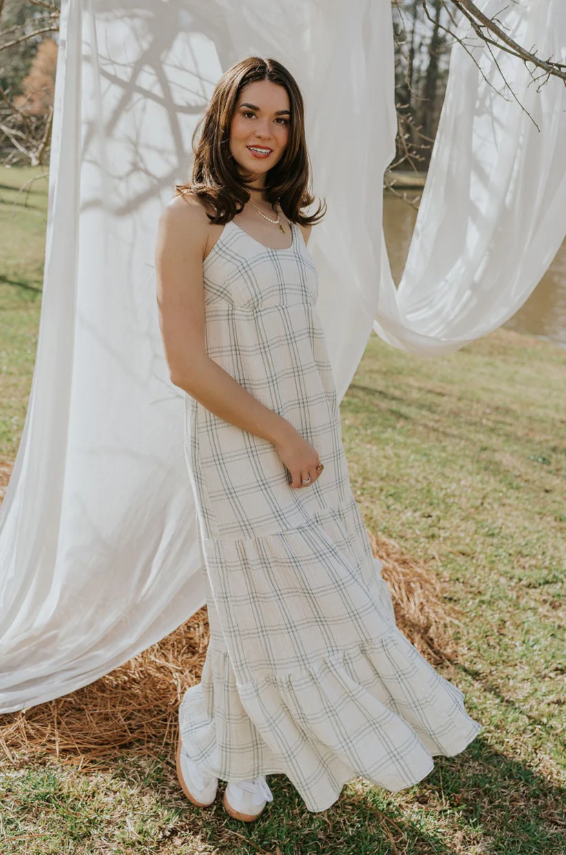 Milana Ivory & Blue Plaid Maxi Dress