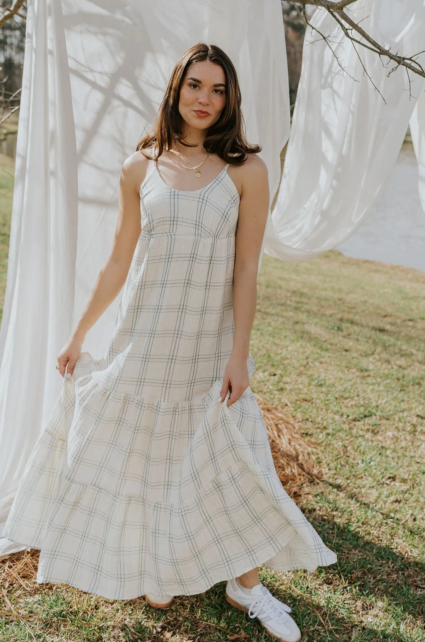 Milana Ivory & Blue Plaid Maxi Dress - Image 2