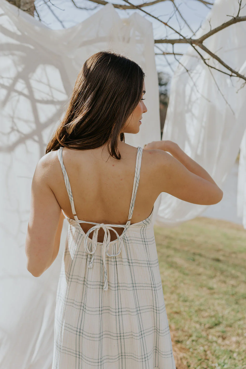 Milana Ivory & Blue Plaid Maxi Dress - Image 5