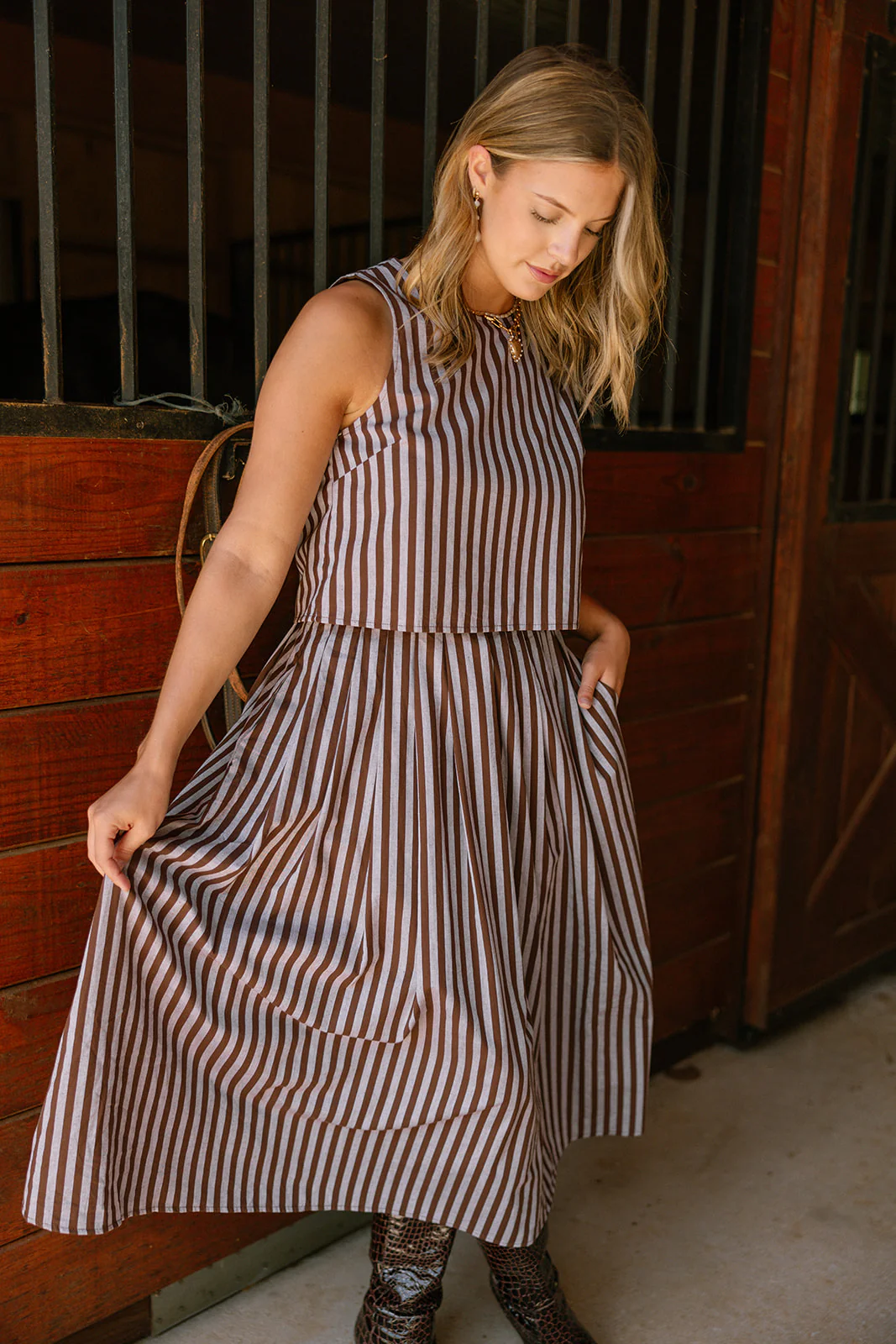 Milani Brown Multi Stripe Midi Skirt - Image 2