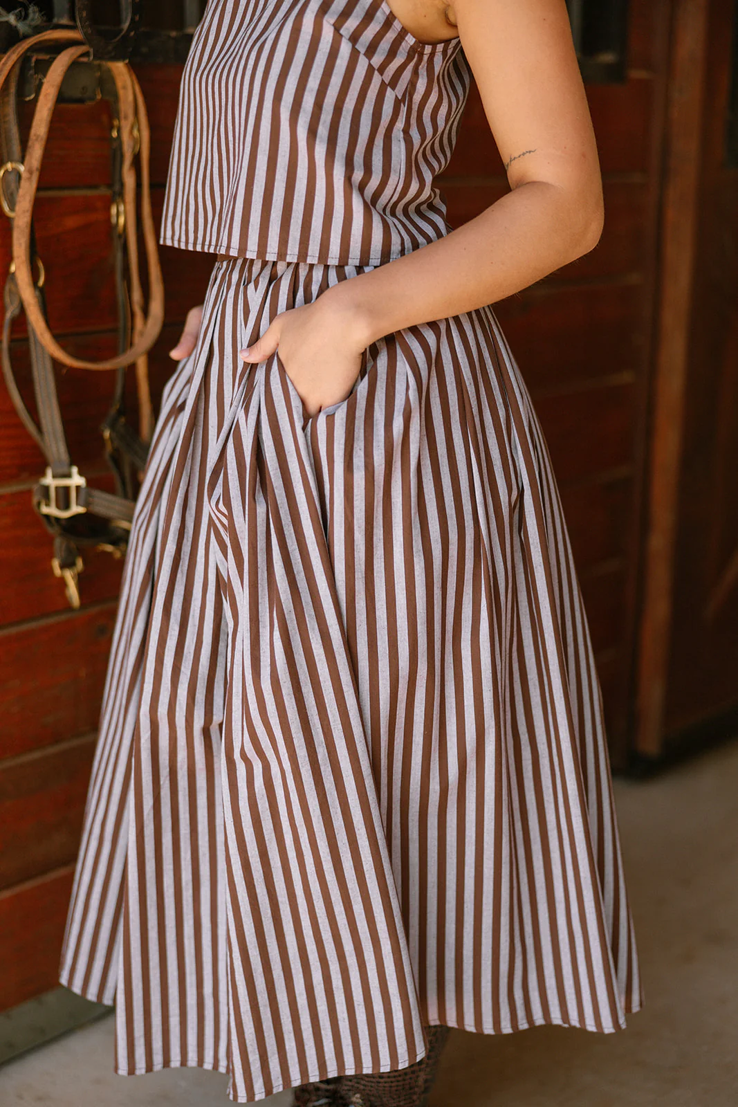 Milani Brown Multi Stripe Midi Skirt - Image 3