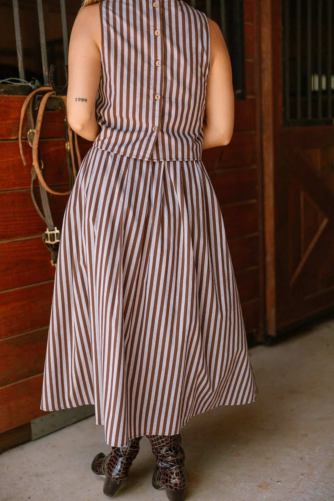 Milani Brown Multi Stripe Midi Skirt - Image 4