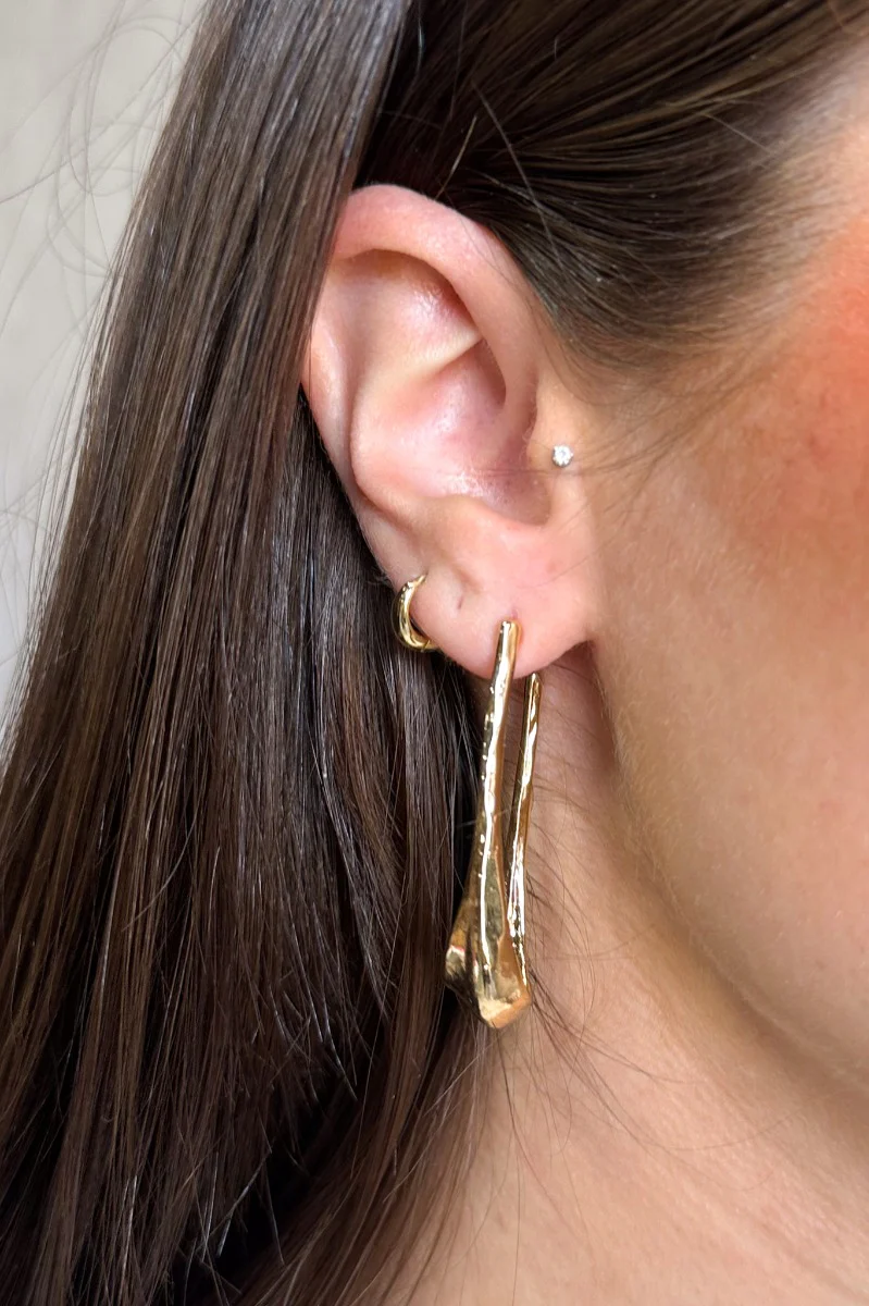 Miley Gold Hammered Skinny Scoop Hoop