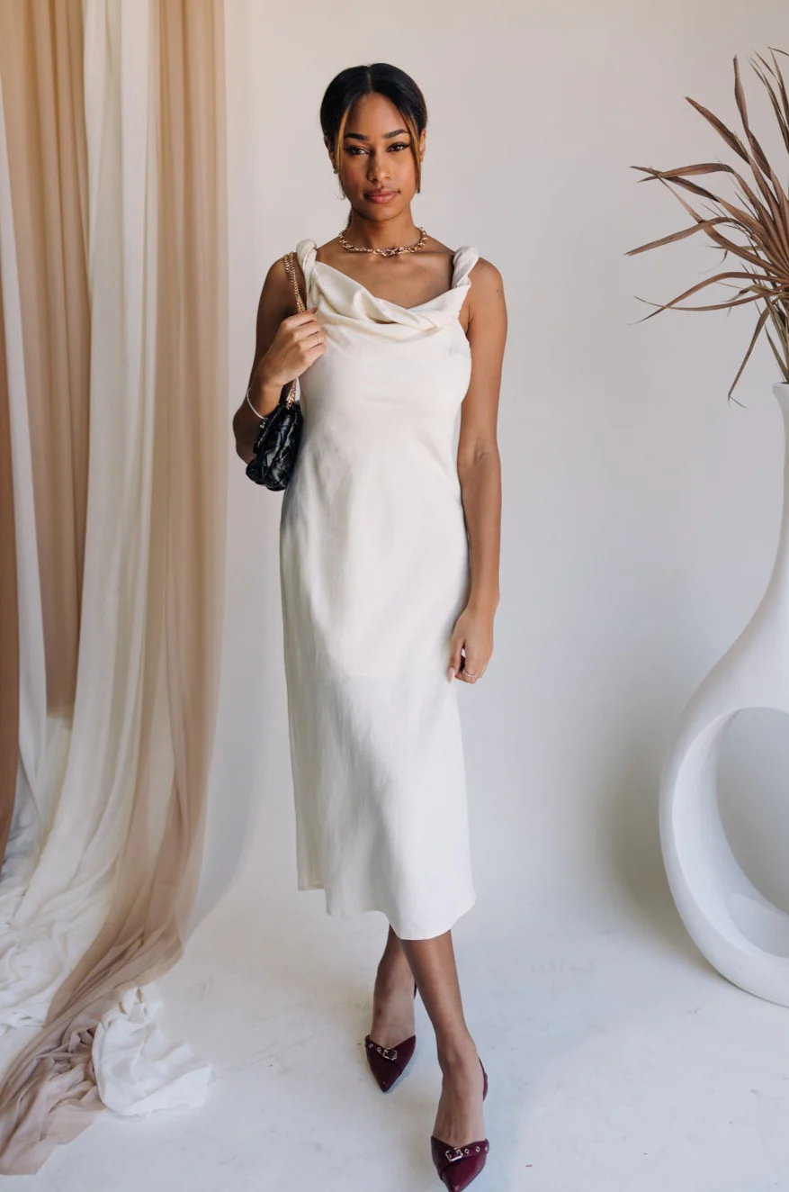 Milicent Cream Midi Cowl Dress