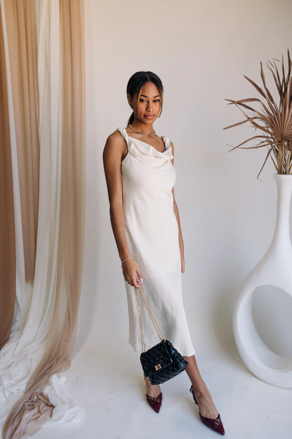 Milicent Cream Midi Cowl Dress - Image 2