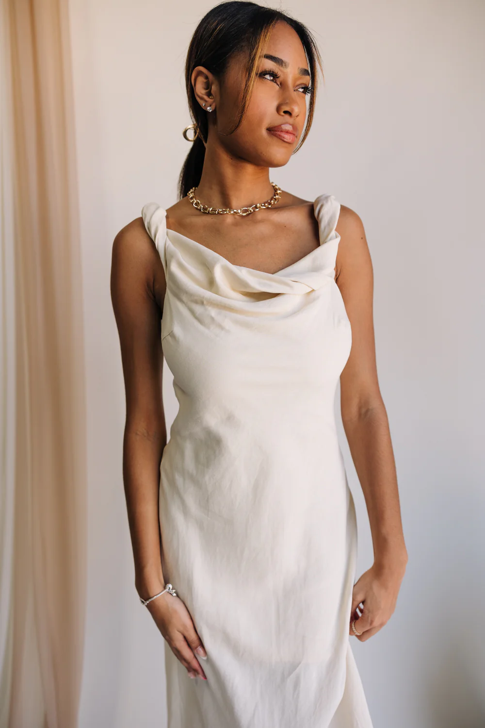 Milicent Cream Midi Cowl Dress - Image 3