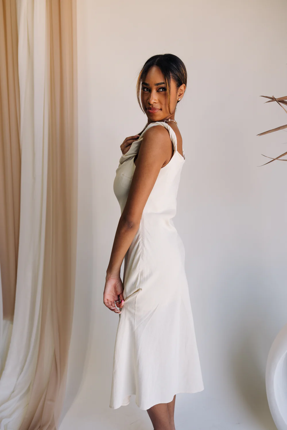 Milicent Cream Midi Cowl Dress - Image 4