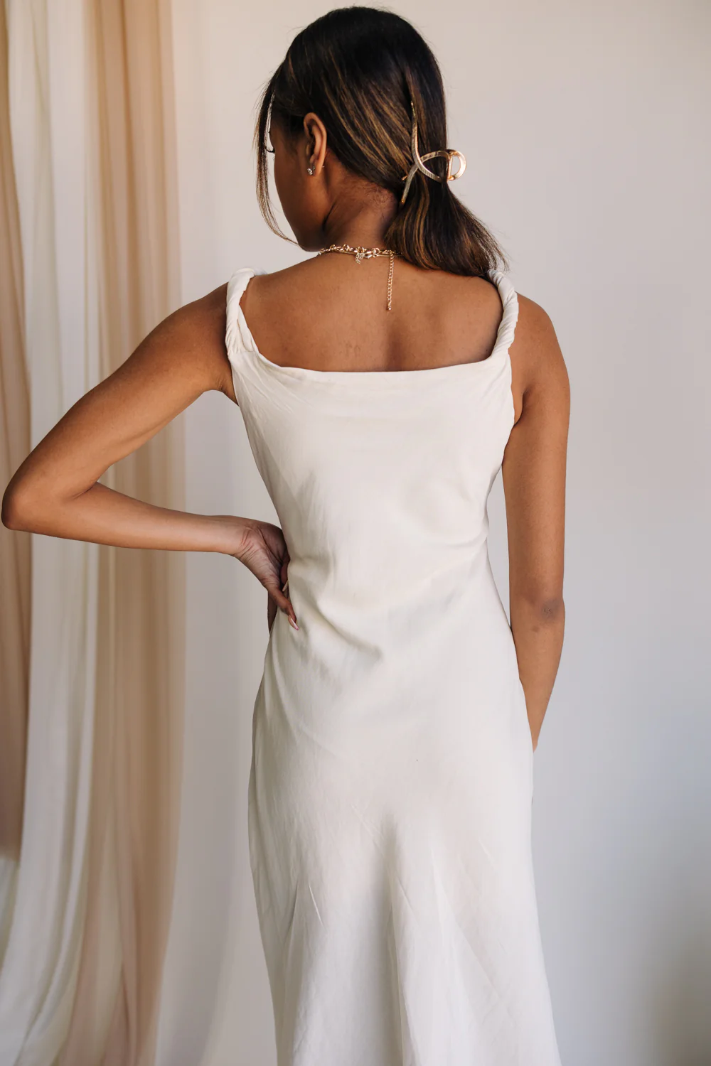 Milicent Cream Midi Cowl Dress - Image 5