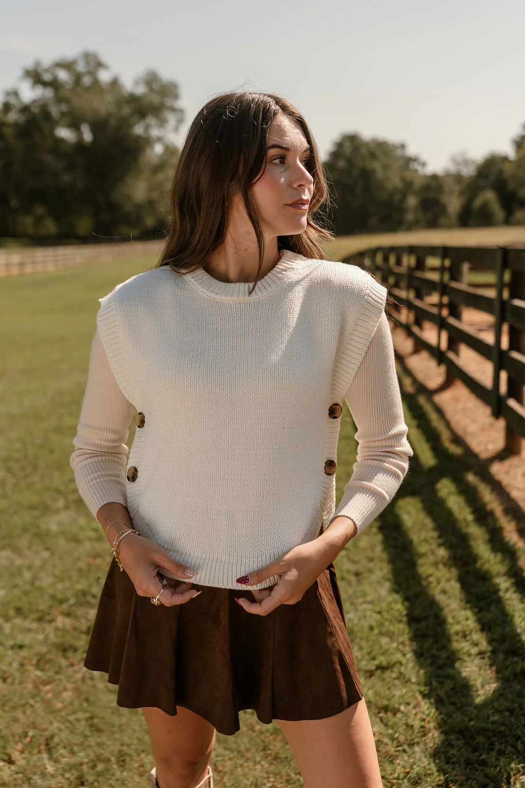 Mille Cream Tortoise Button Sweater Vest