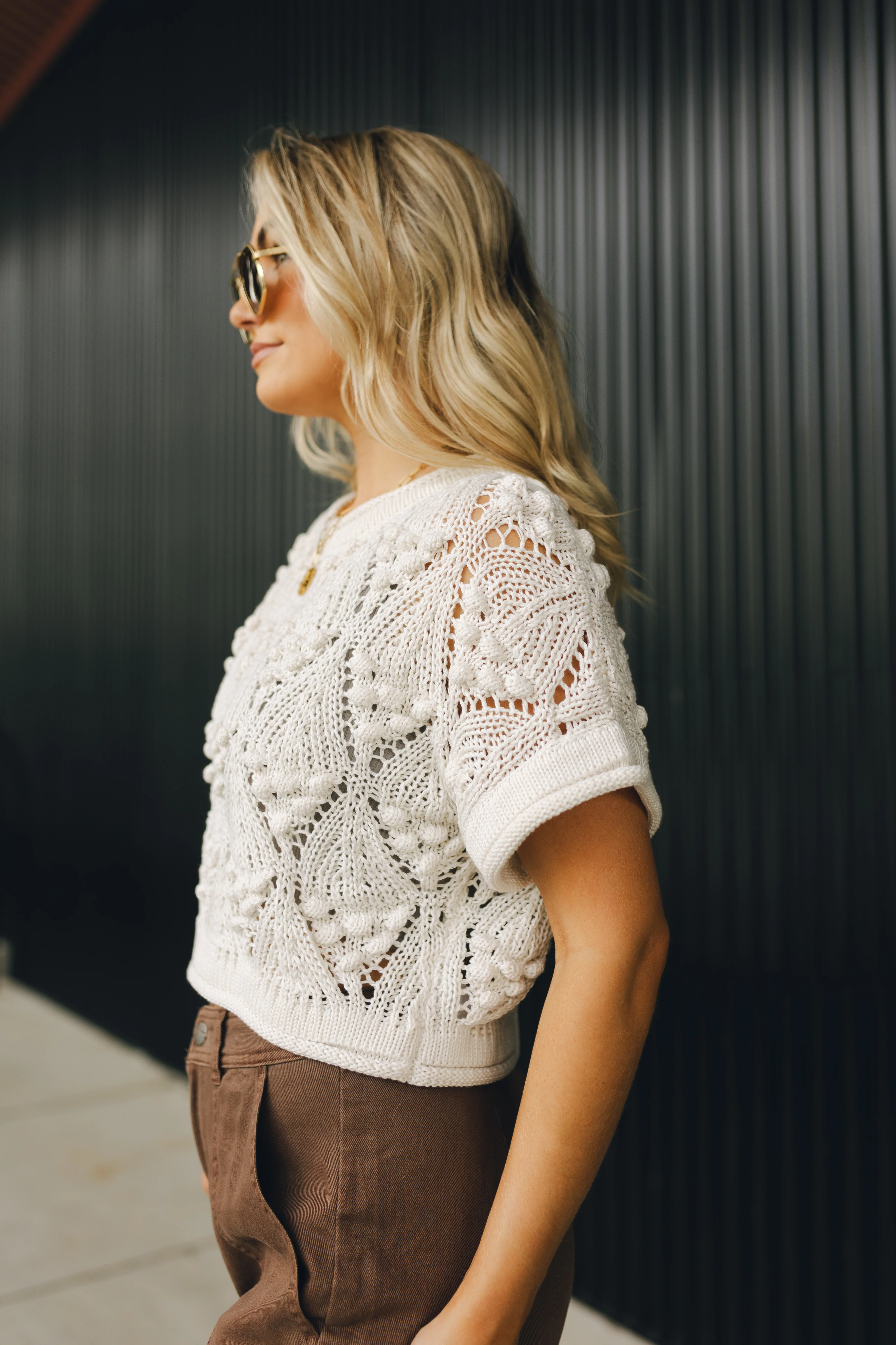 Millie Crochet Short Sleeve Sweater - Image 7