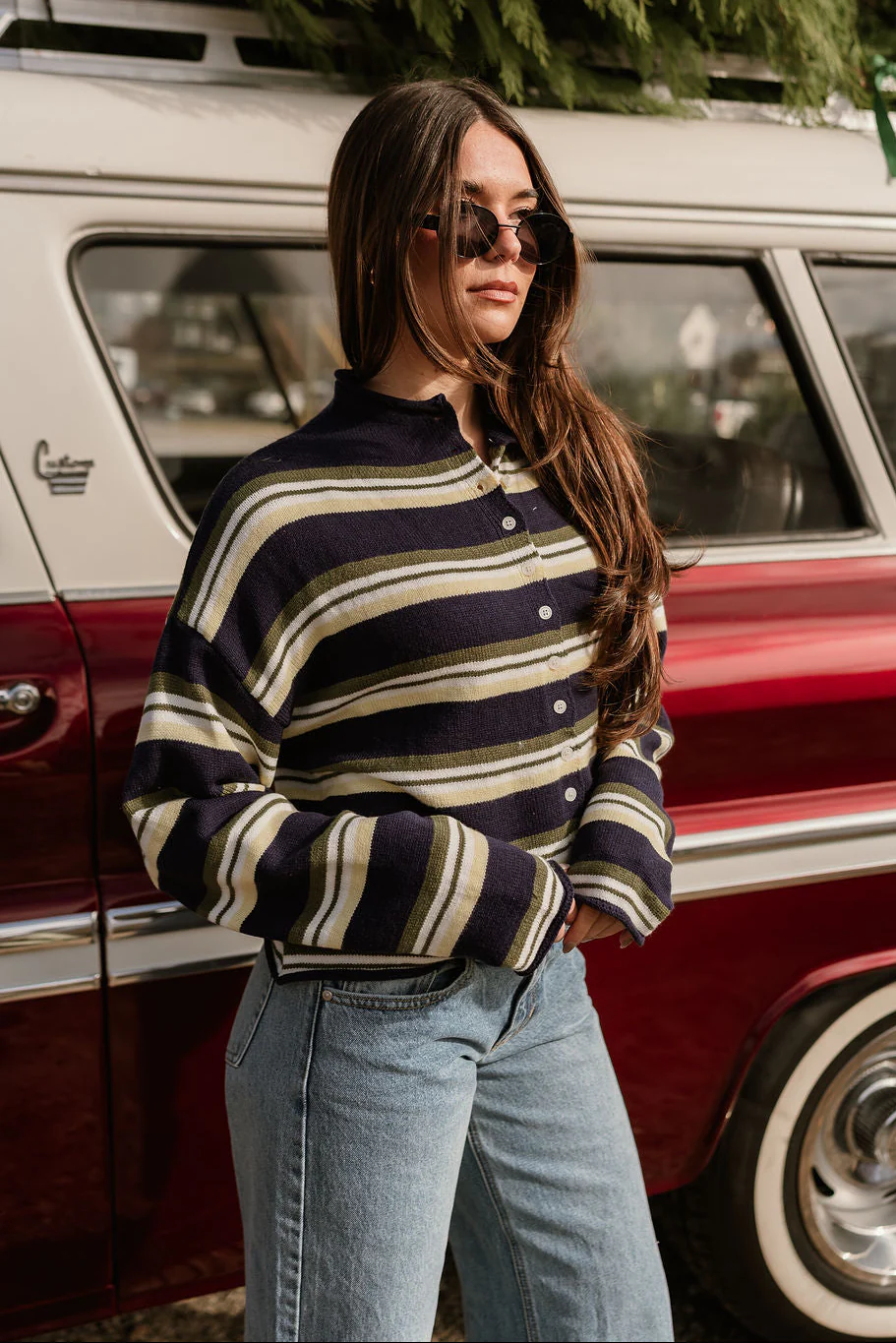 Millie Navy Multi Stripe Cardigan - Image 2