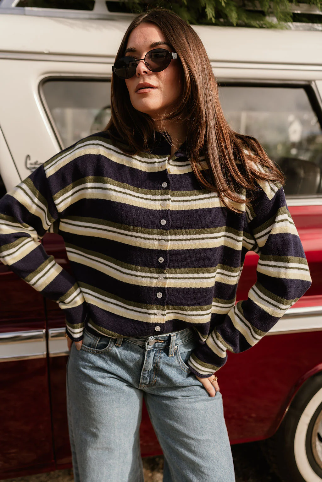 Millie Navy Multi Stripe Cardigan - Image 3