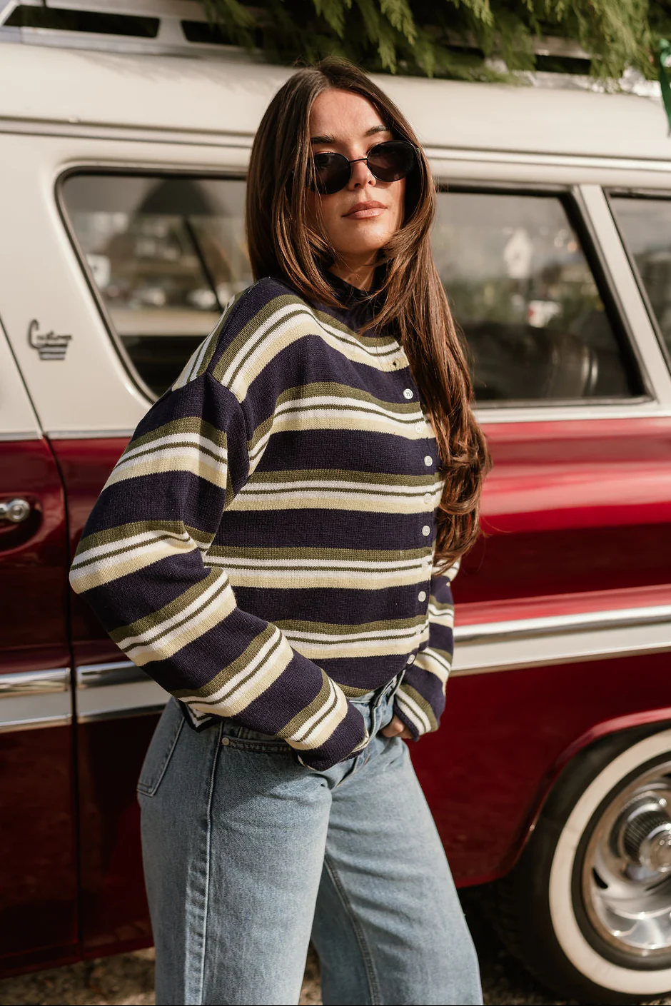 Millie Navy Multi Stripe Cardigan - Image 5