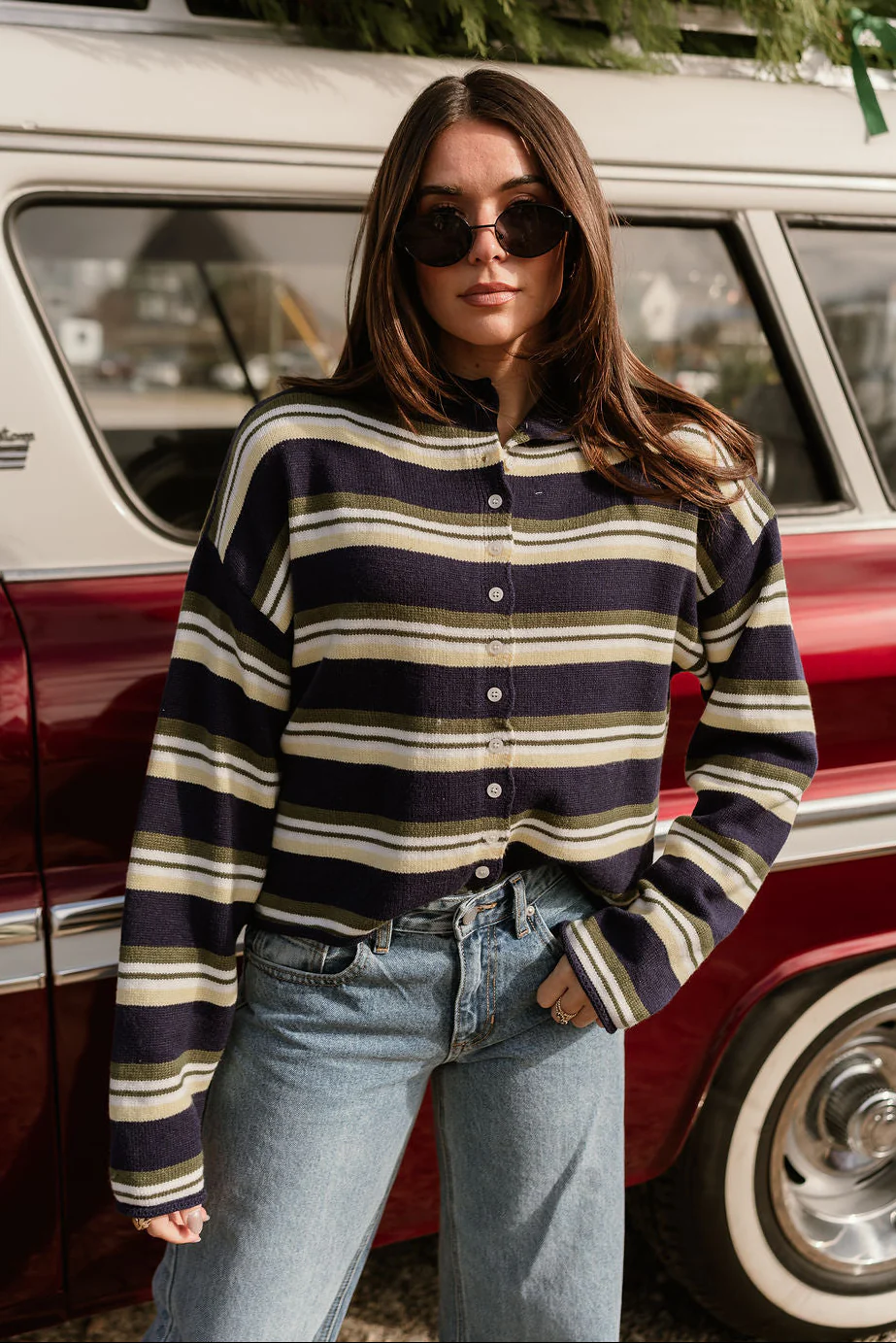 Millie Navy Multi Stripe Cardigan - Image 6