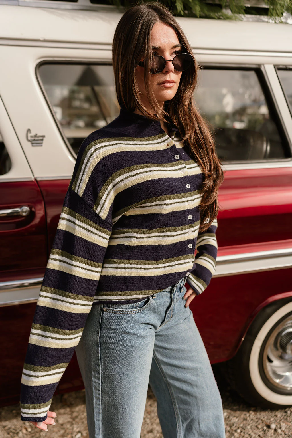 Millie Navy Multi Stripe Cardigan - Image 7