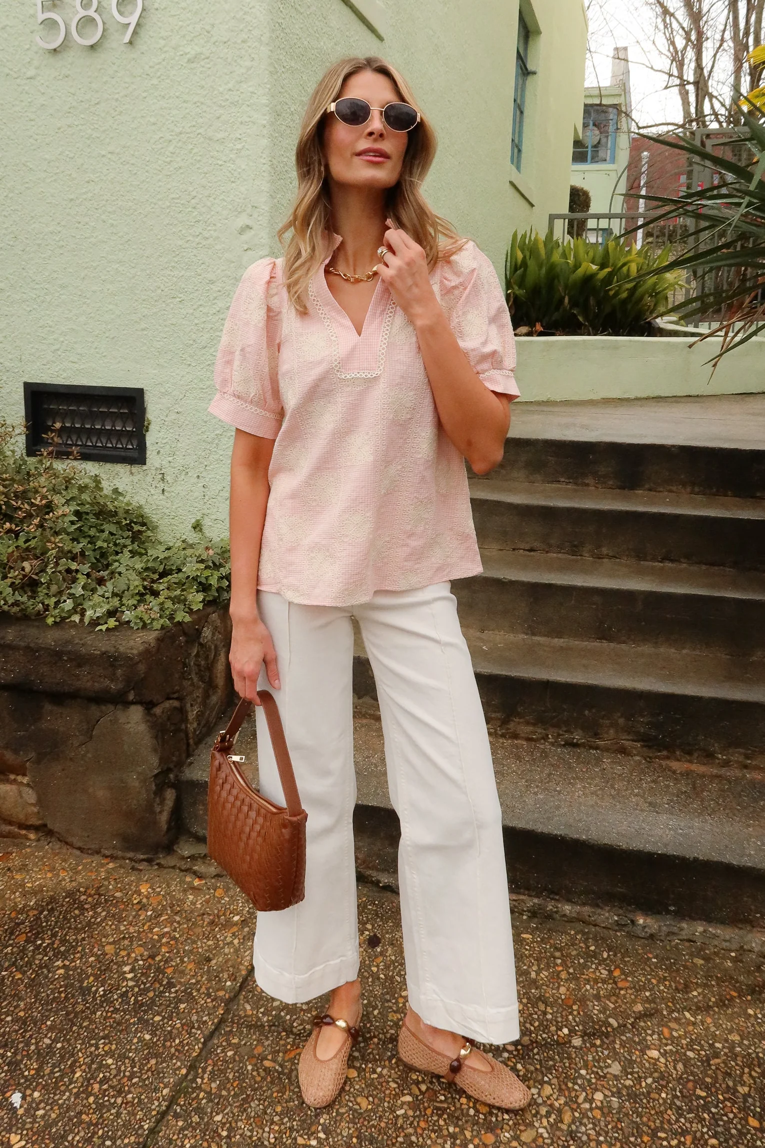 Millie Pink Gingham & Crochet Ruffled Top - Image 6