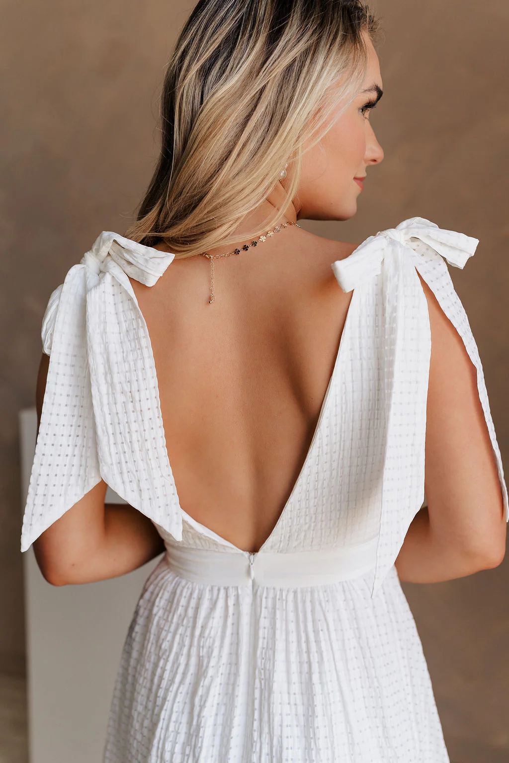 Mina White Plunge Neckline Mini Dress - Image 4