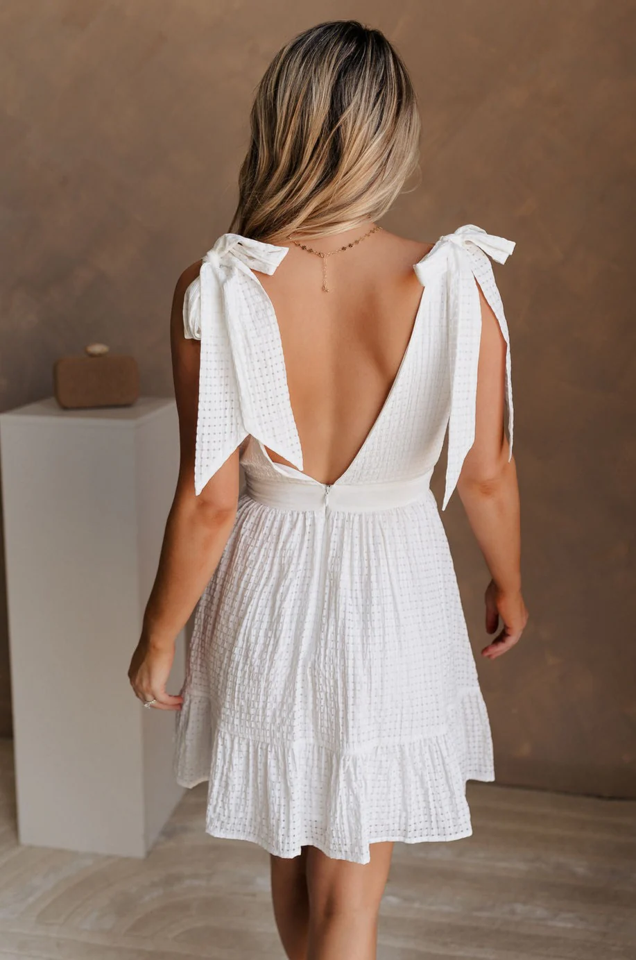 Mina White Plunge Neckline Mini Dress - Image 5