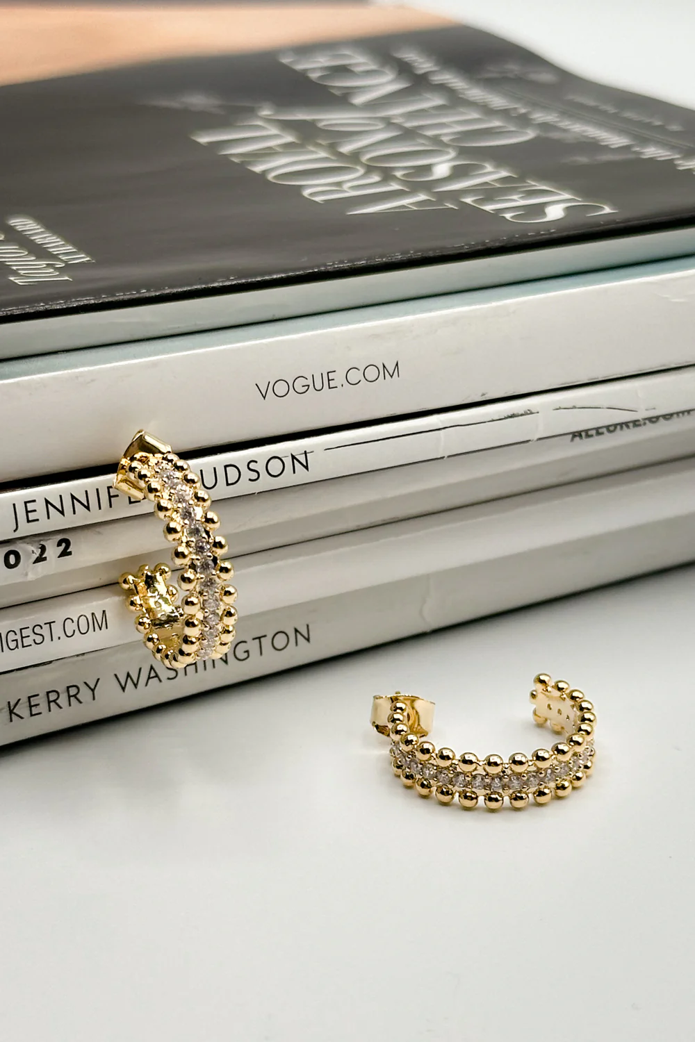 Mira Gold Beaded & Rhinestone Hoops Earring - Image 3