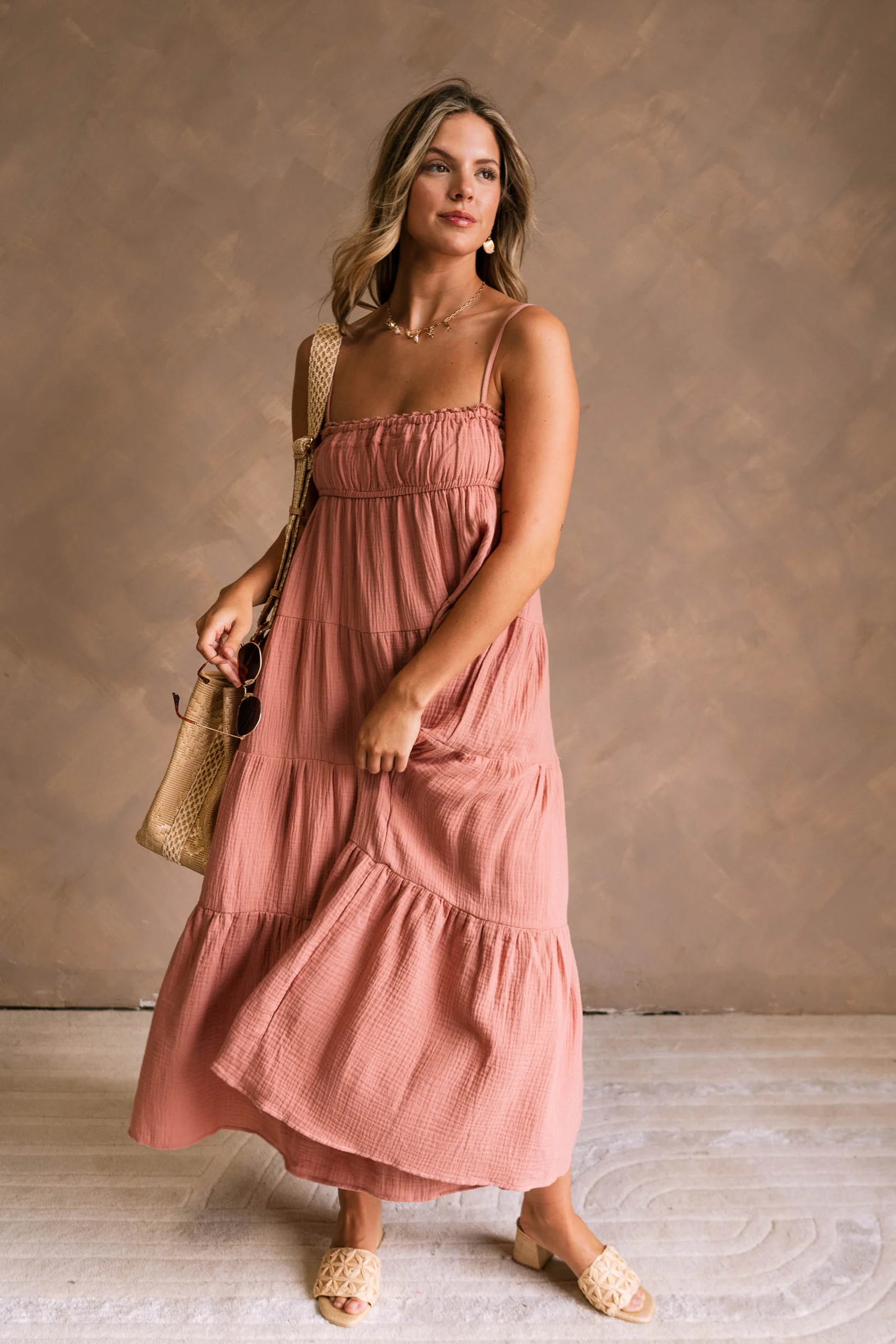 Miranda Dark Mauve Gauze Maxi Dress - Image 5