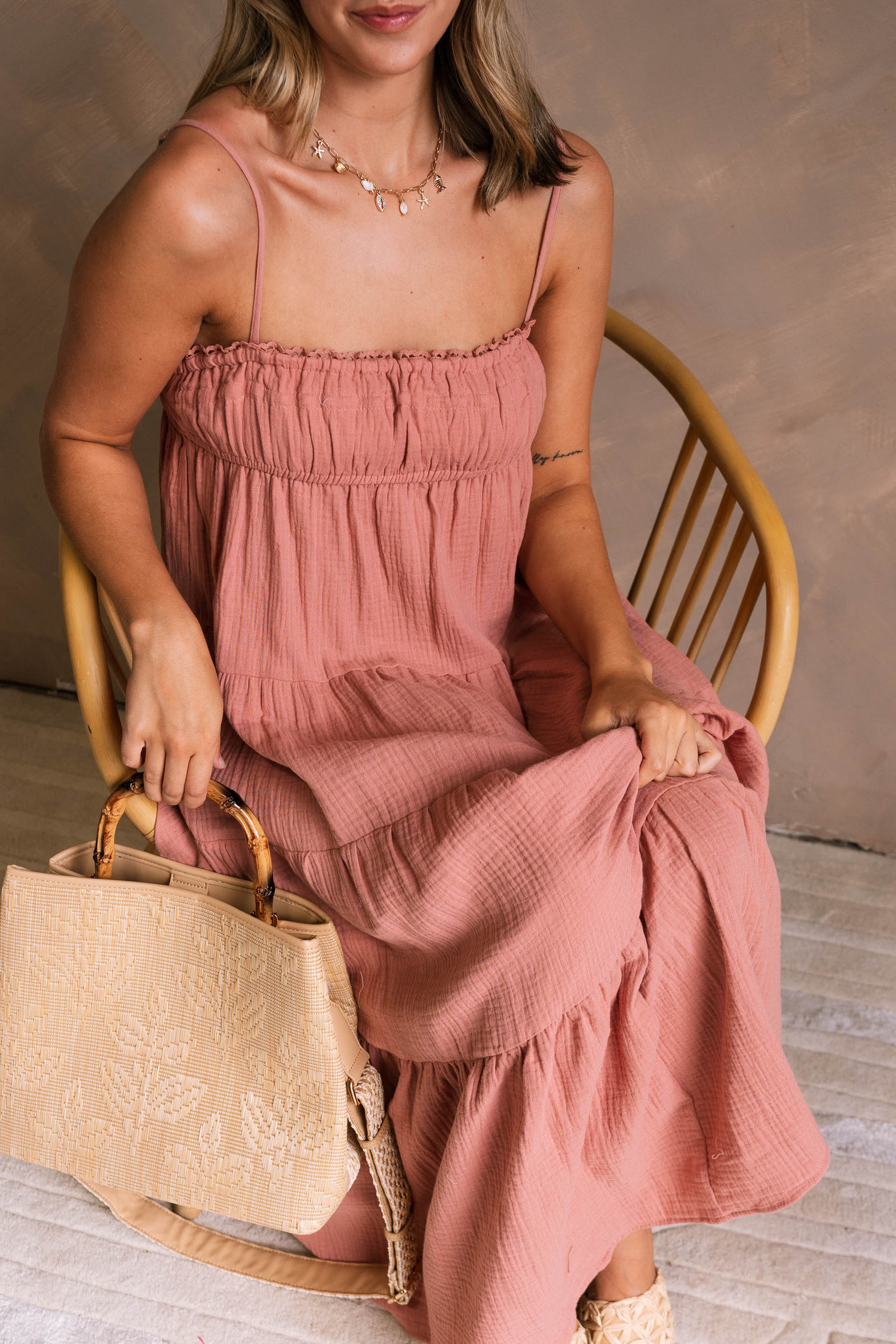 Miranda Dark Mauve Gauze Maxi Dress - Image 6