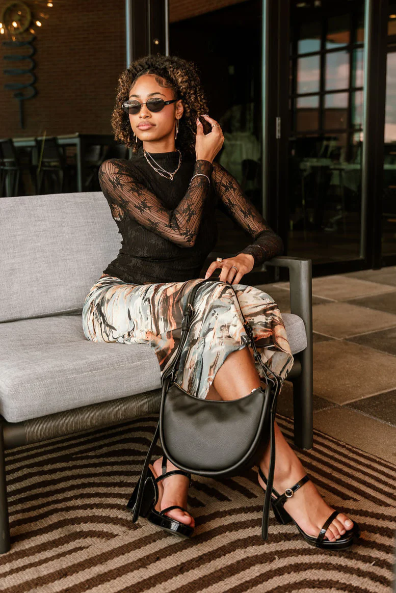 Mischa Black Floral Long Sleeve Mesh Top - Image 2