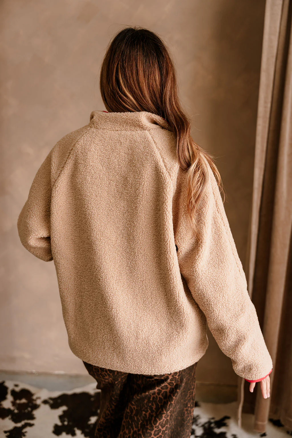Margot Mocha Shearling & Red Jacket - Image 4