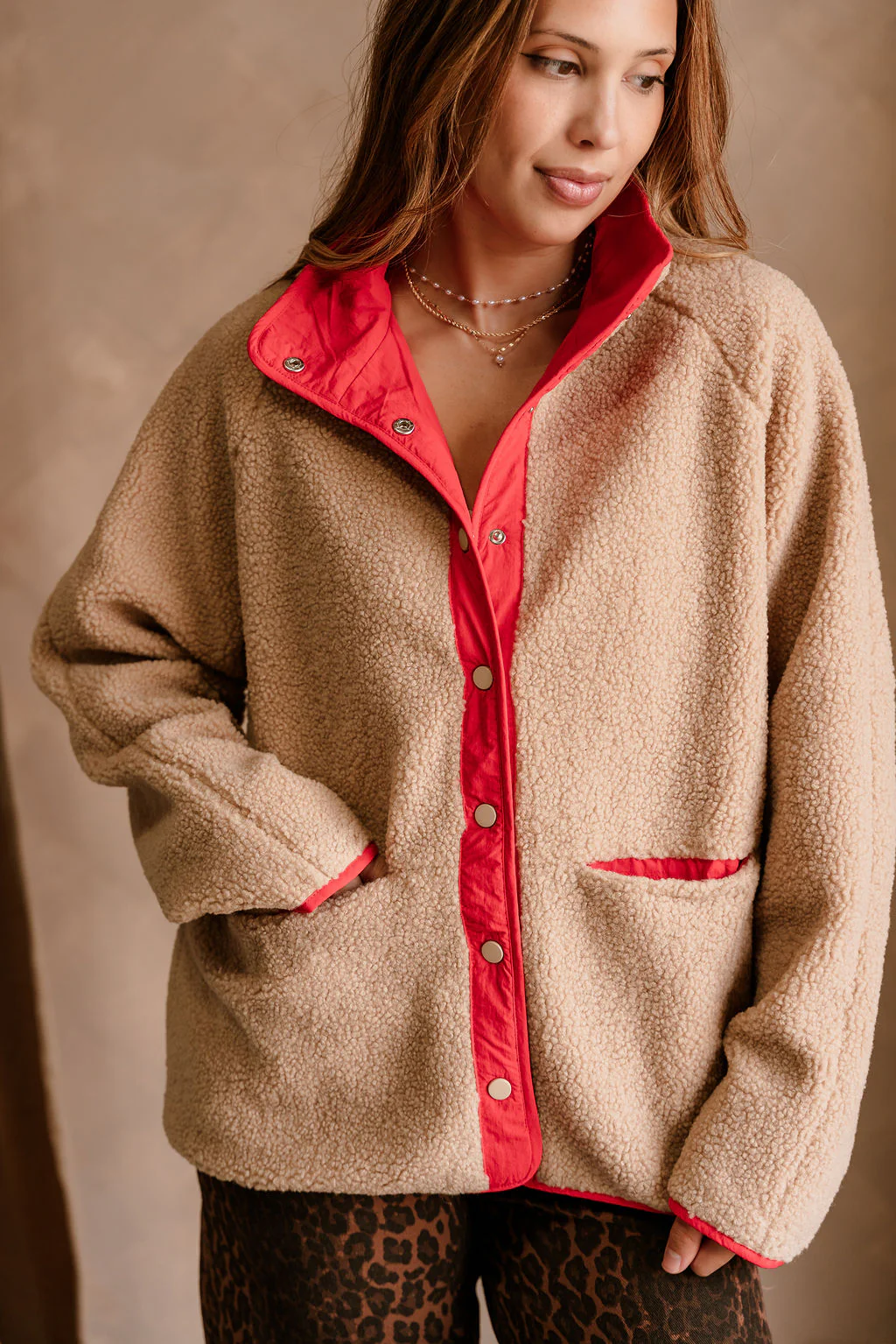 Margot Mocha Shearling & Red Jacket - Image 5